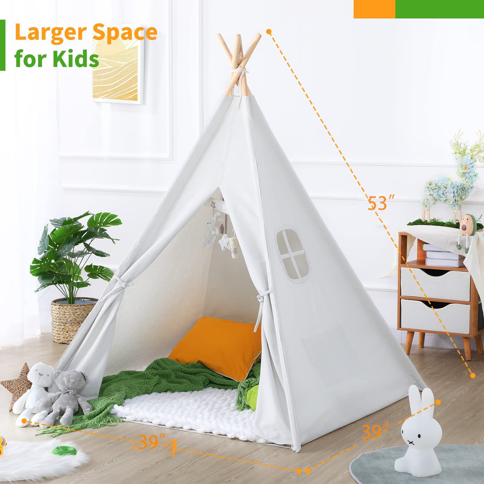 Kids Teepee, Pet Play Tent Teepee Tent for Dogs Cats, Foldable Girls Playhouse Toy Tent, Gift for Baby Toddler to Play Game Indoor Outdoor,39.4"×39.4"×53.2",without Mat & Decoration