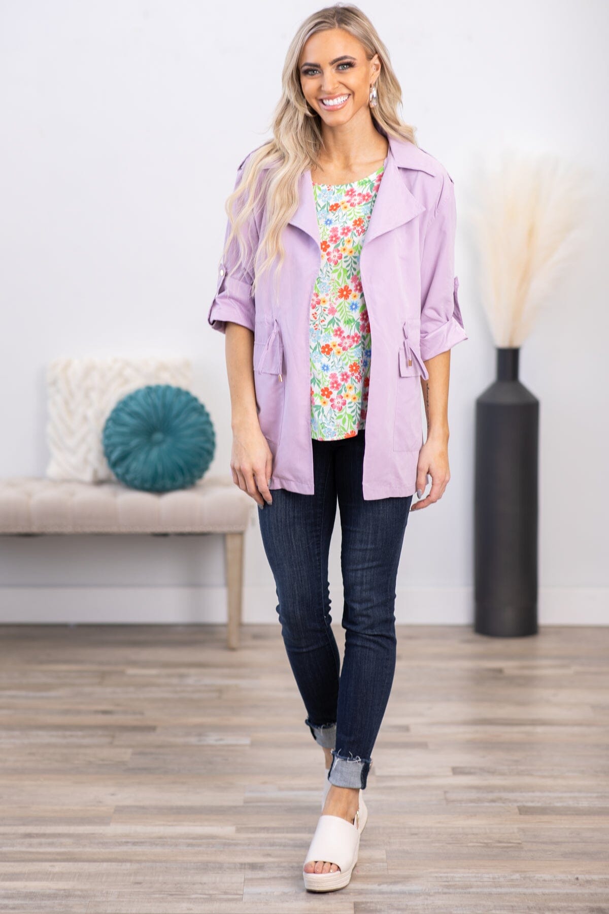 Lavender Roll Sleeve Anorak Jacket