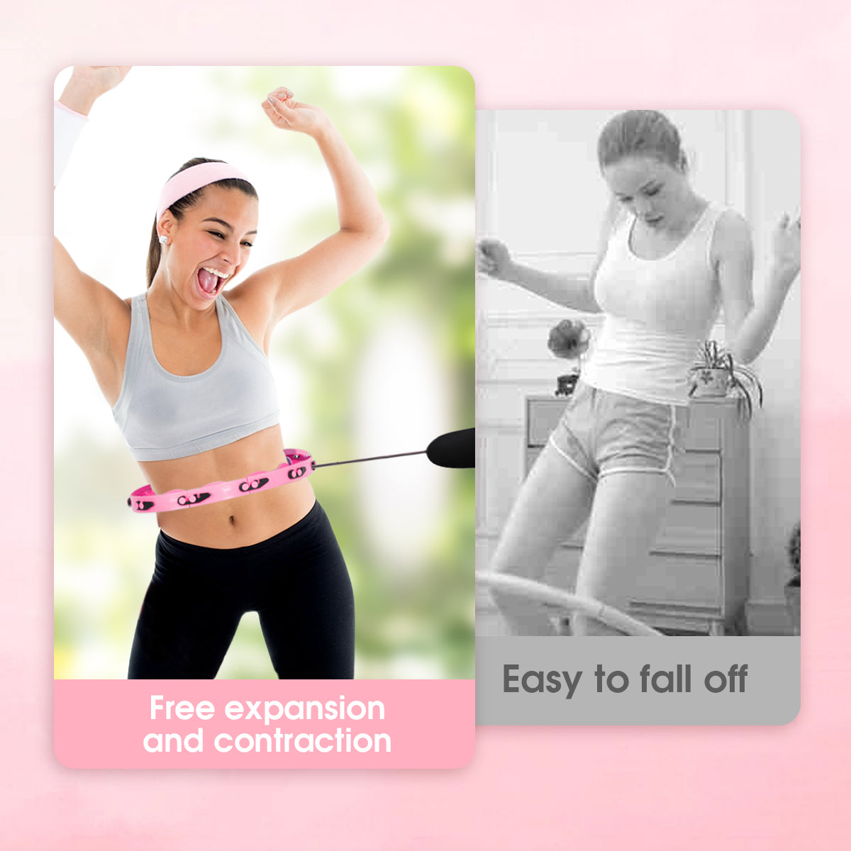 HQZY Smart Weighted Fit Hoop for Adults Weight Loss，Detachable Knots 2 in 1 Adomen Fitness Massage for Adults and Beginners，Pink