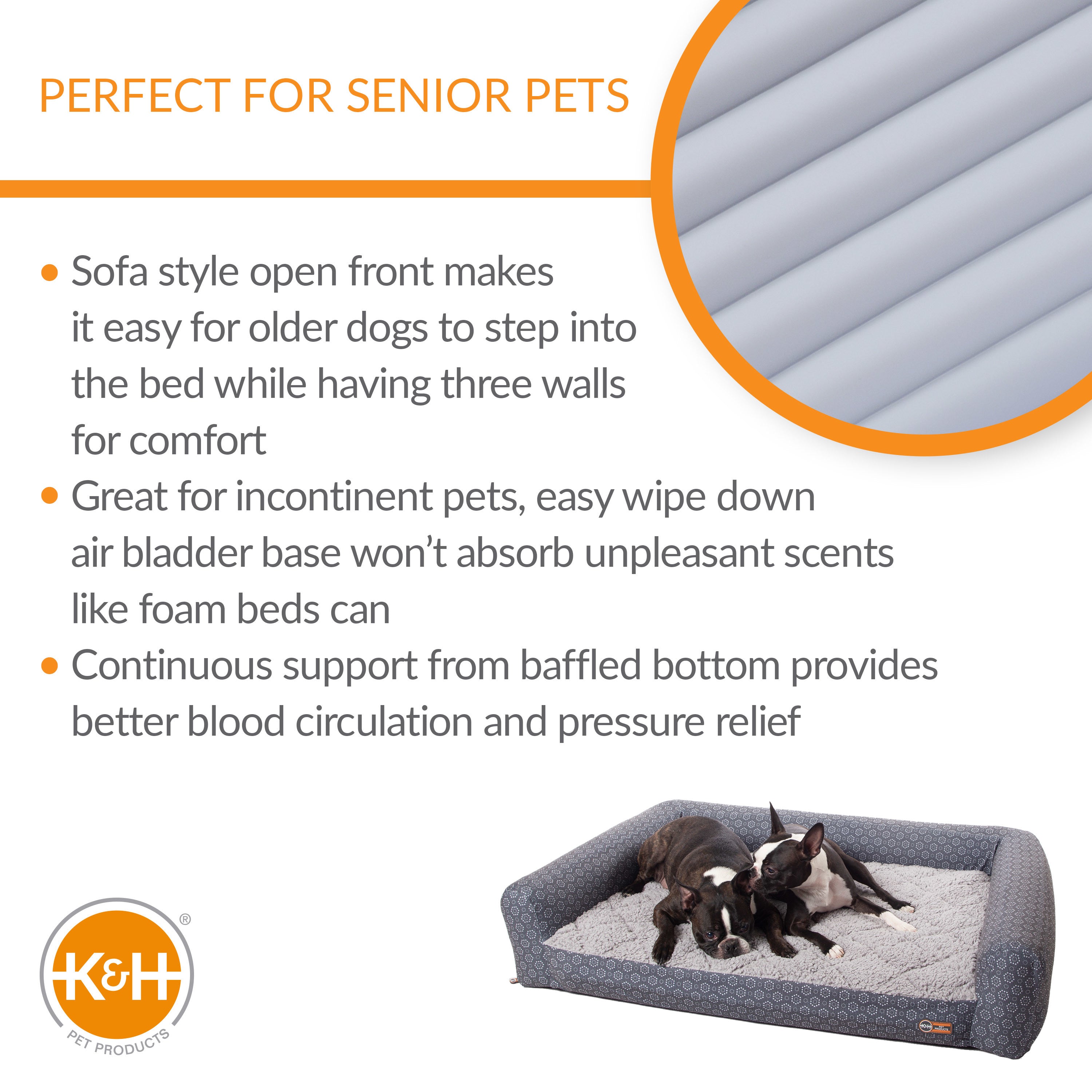 KandH Pet Products Air Sofa Bed Gray/Geo Flower Medium 27 X 36 Inches