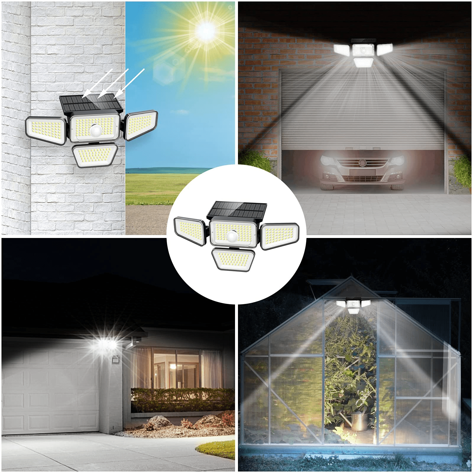 JOPESO Solar Outdoor Lights 270 LED Waterproof Motion Sensor Security Lights Outdoor Wireless Flood Lights 3000LM 4 Heads 3 Modes 330° Wide Angle 6500K for Outdoor Yard Garden Wall