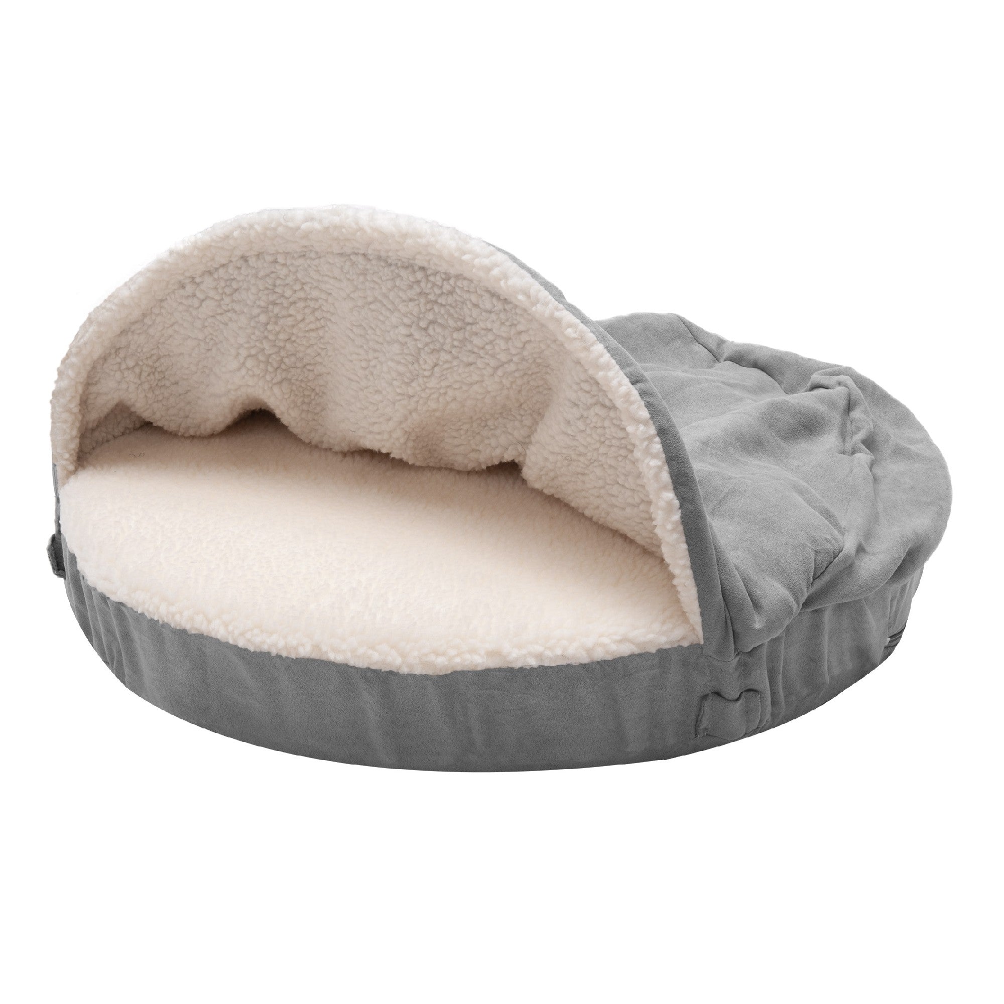 FurHaven | Cooling Gel Faux Sheepskin Snuggery Pet Bed for Dogs and Cats， Gray， 26-Inch