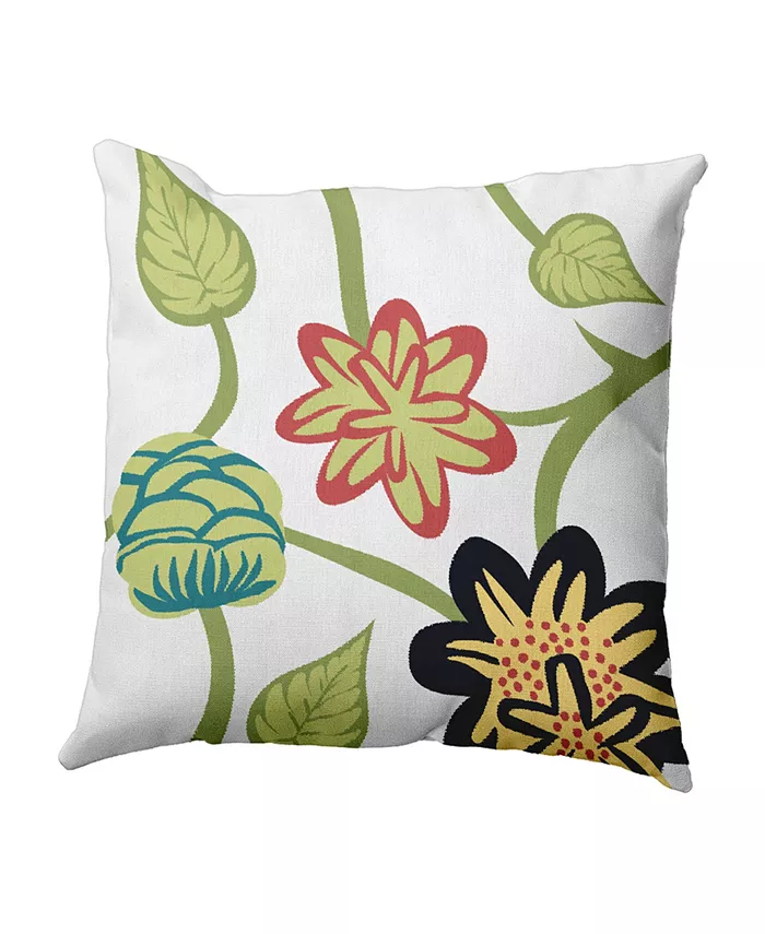 E by Design Tropical Floral 16 Inch Blue Decorative Floral Throw Pillow