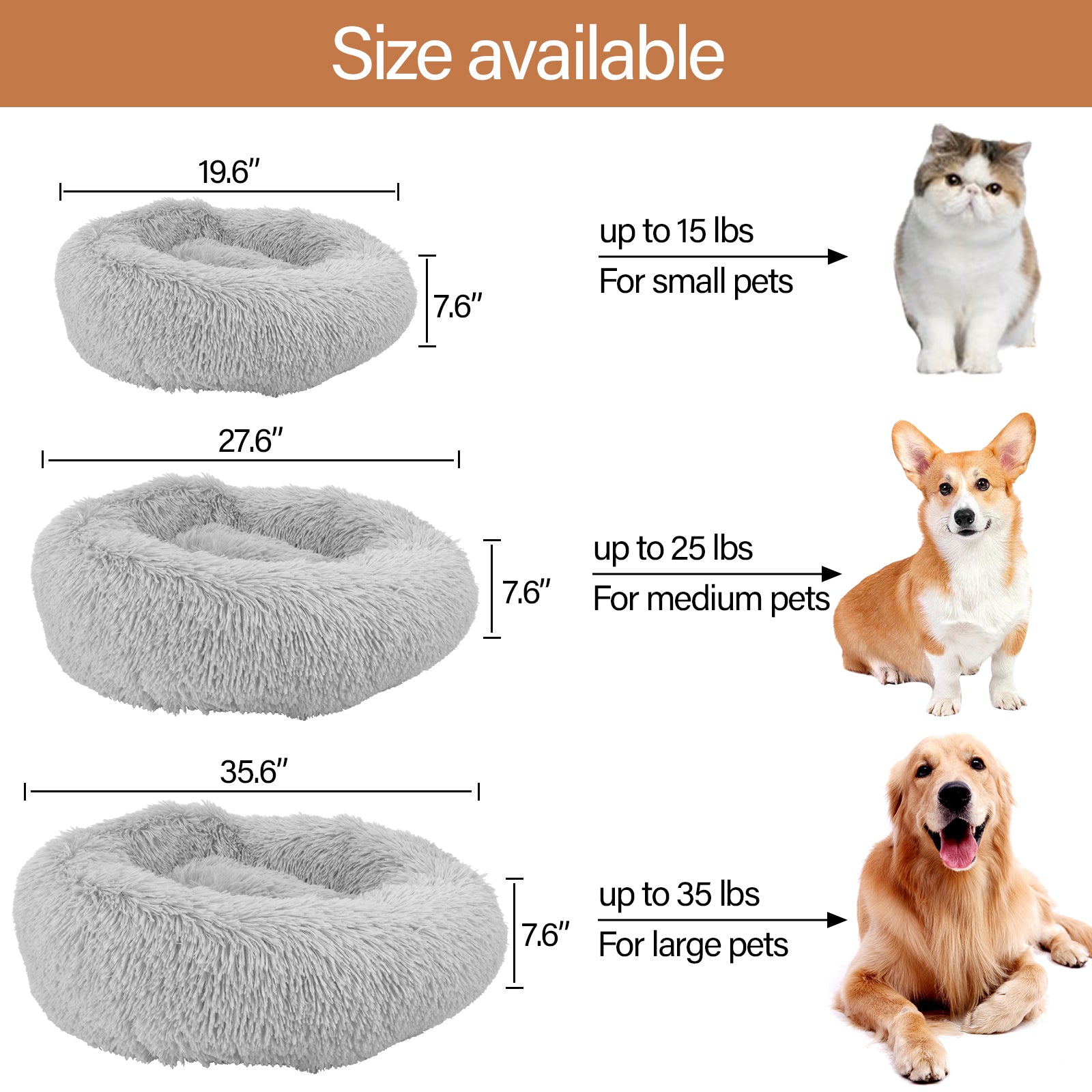 Dog Cat Donut Plush Pet Beds Cozy Round Washable Mattress Gray M