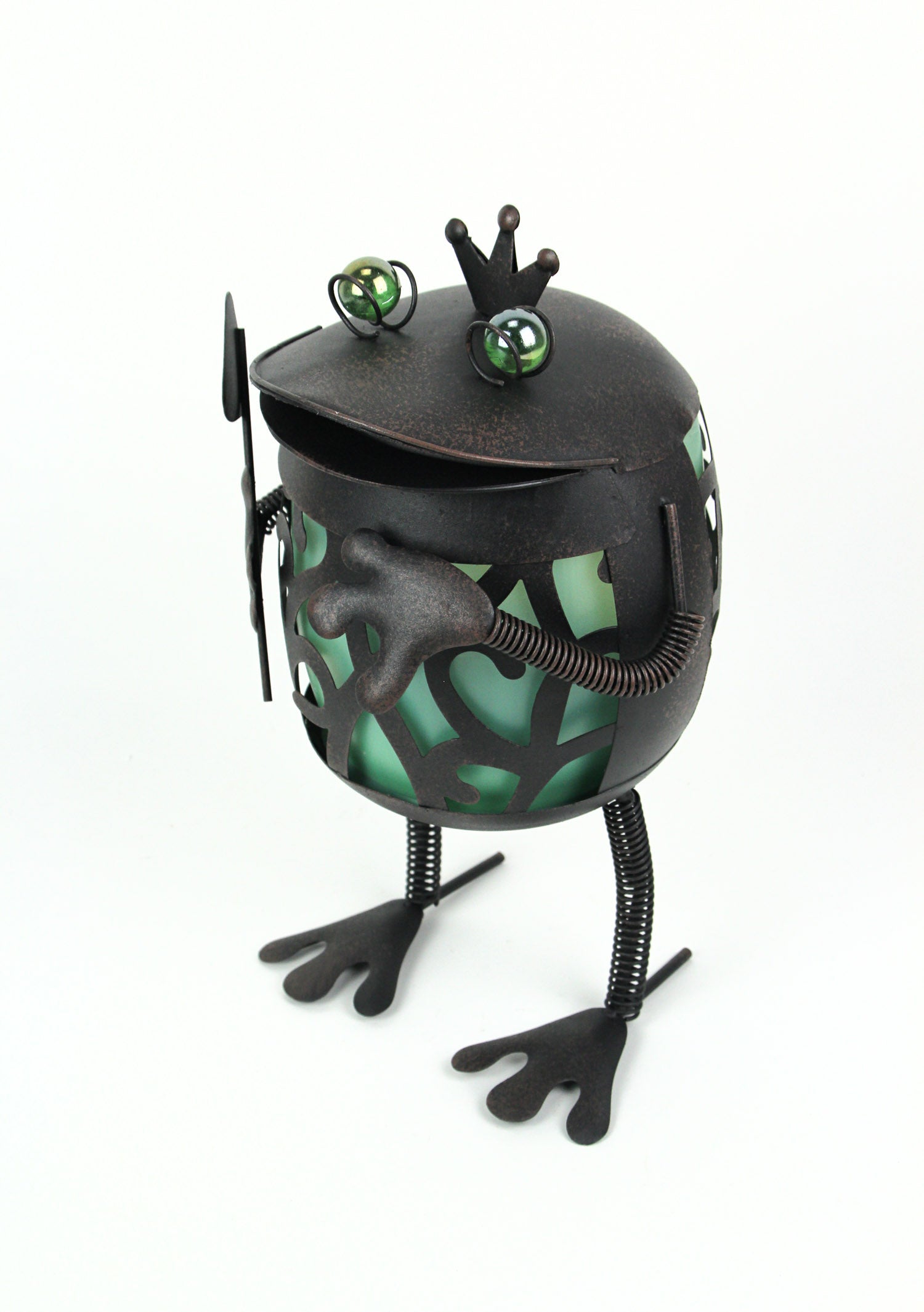 Things2Die4 15in. Green Metal Frog LED Solar Garden Statue - 9.25x8.5x15in