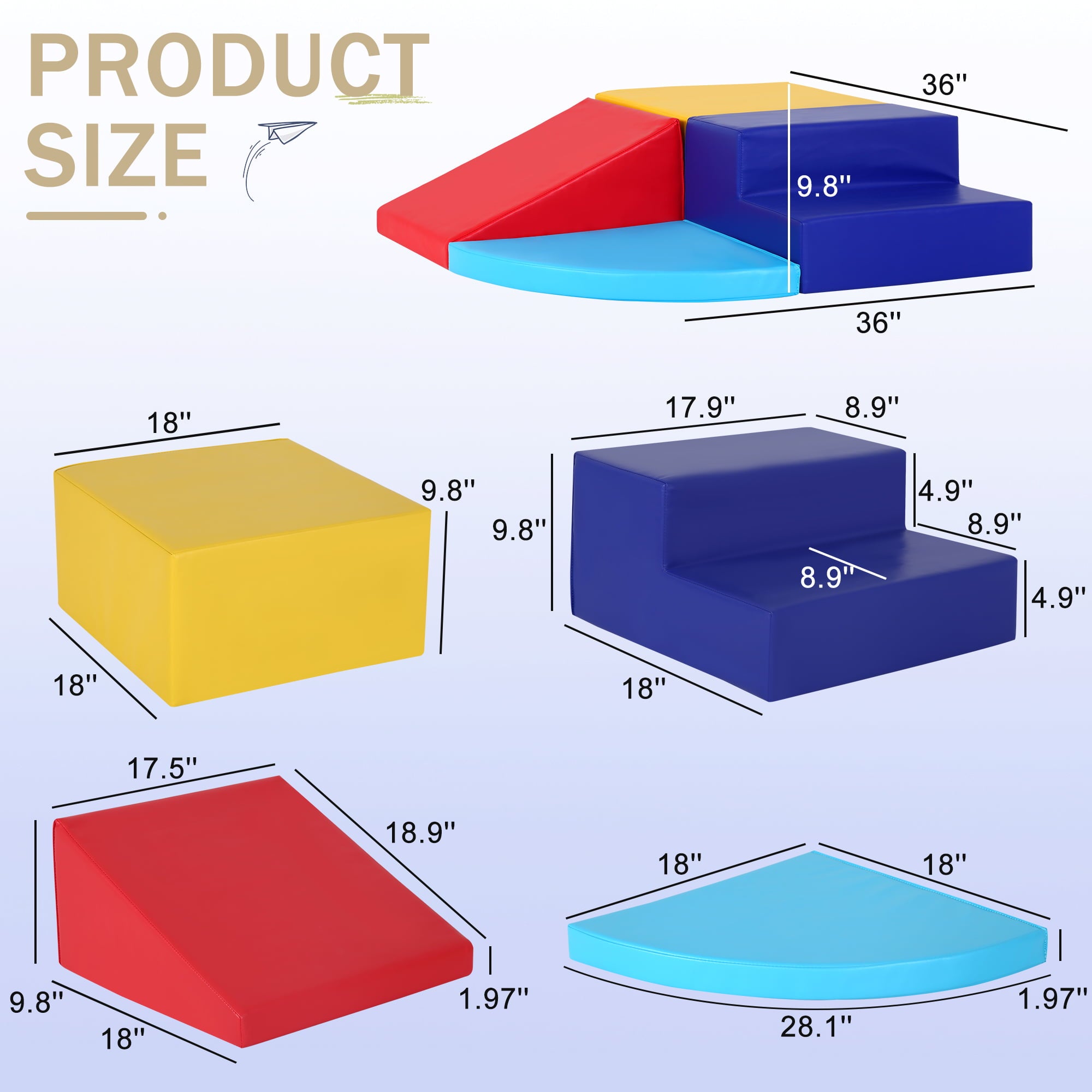 YRLLENSDAN 4 Piece Soft Climb and Crawl Activity Play Set， Corner Climbing Lightweight Foam Shape Toy for Toddlers Gym Play Foam Climbers Blocks for Kids 1-3 Babies Indoor