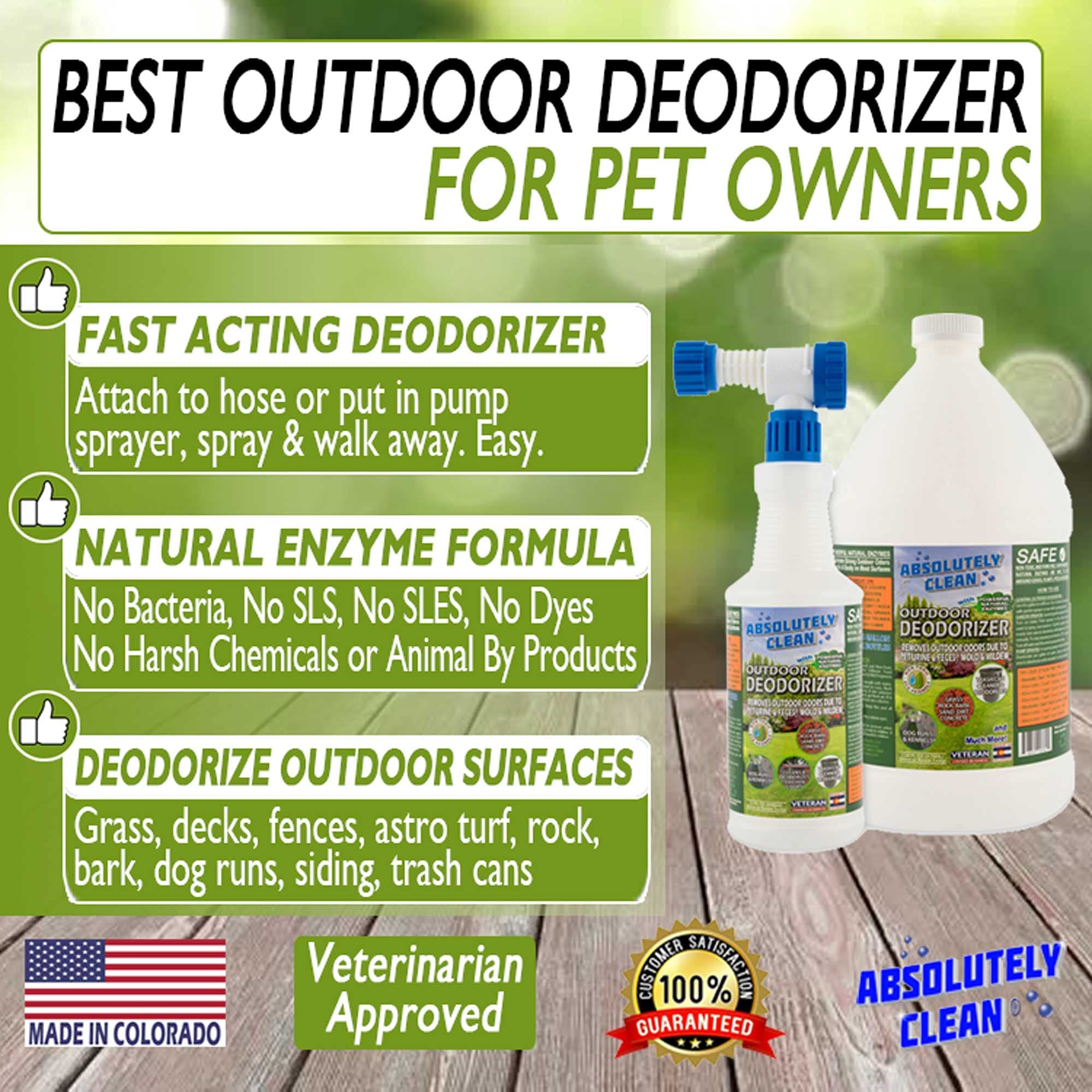 Amazing Outdoor Deodorizer - Natural Enzyme Formula - Just Spray and Walk Away - Grass， AstroTurf， Dog Runs， Patios， Decks， Fences and More - Prevents Lawn Yellowing - USA Made - Vet Approved