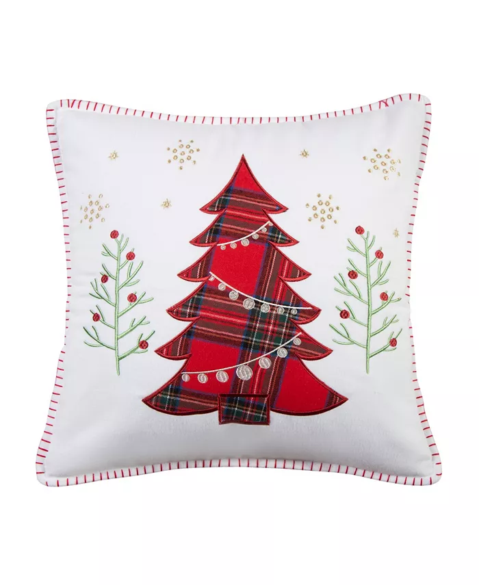 Levtex Thatch Spencer Plaid Tree Whipstitch Decorative Pillow， 18
