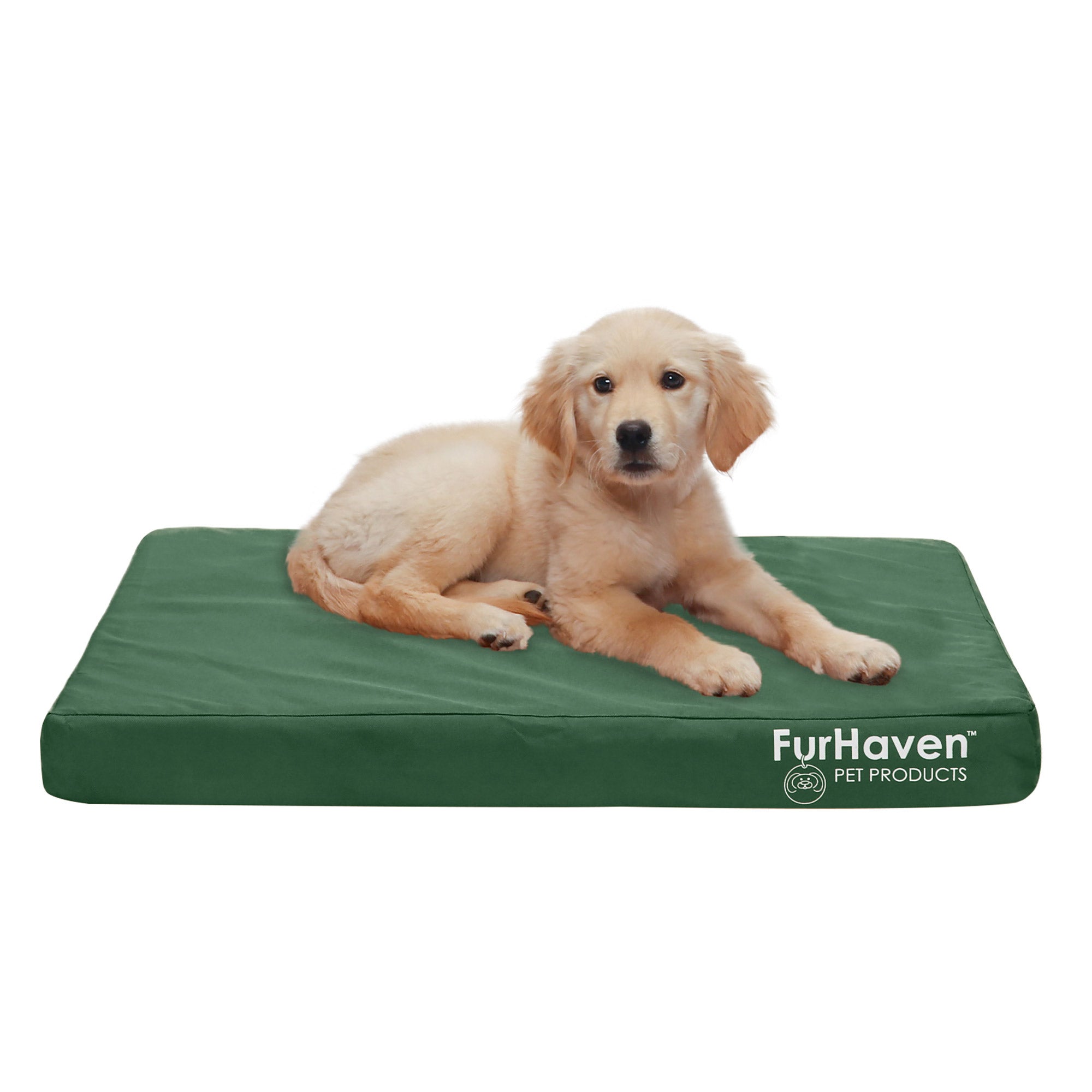 FurHaven Pet Products Dog Bed， Deluxe Full Support Orthopedic Oxford Indoor/Outdoor Water-Resistant Pet Bed for Dogs and Cats， Forest， Medium