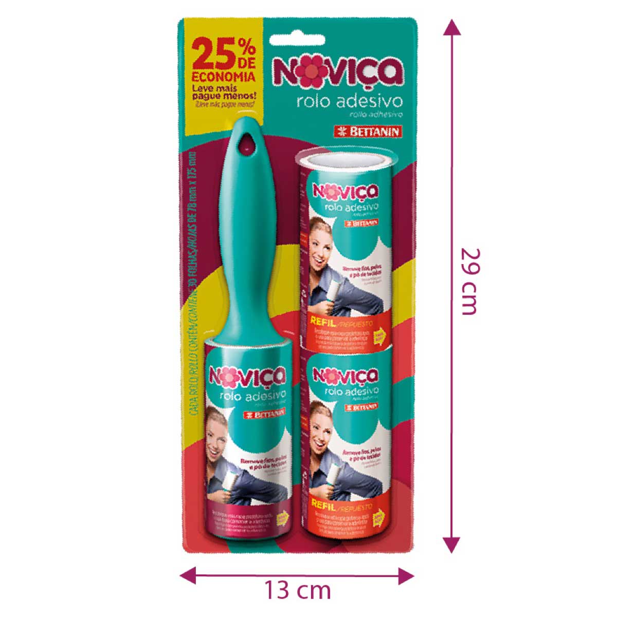 Conjunto Rolo Adesivo com Refil 2 Pecas Verde e Rosa Novica