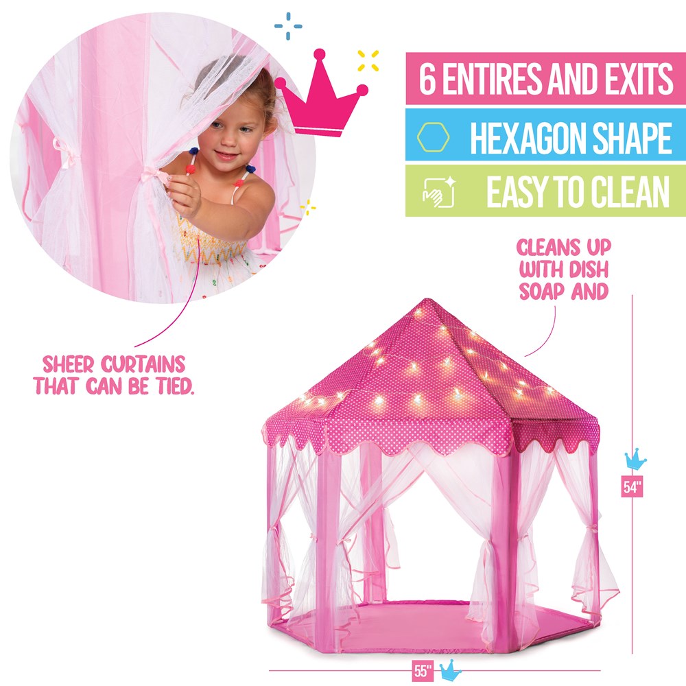 Kids Large Playhouse Tent - Kids Play Tent Princess Castle Pink - Play Tent House For Girls With Star Lights And Carry Bag - Princess Castle Playhouse Tent For Girls Boys Indoor Outdoor - Play22USA