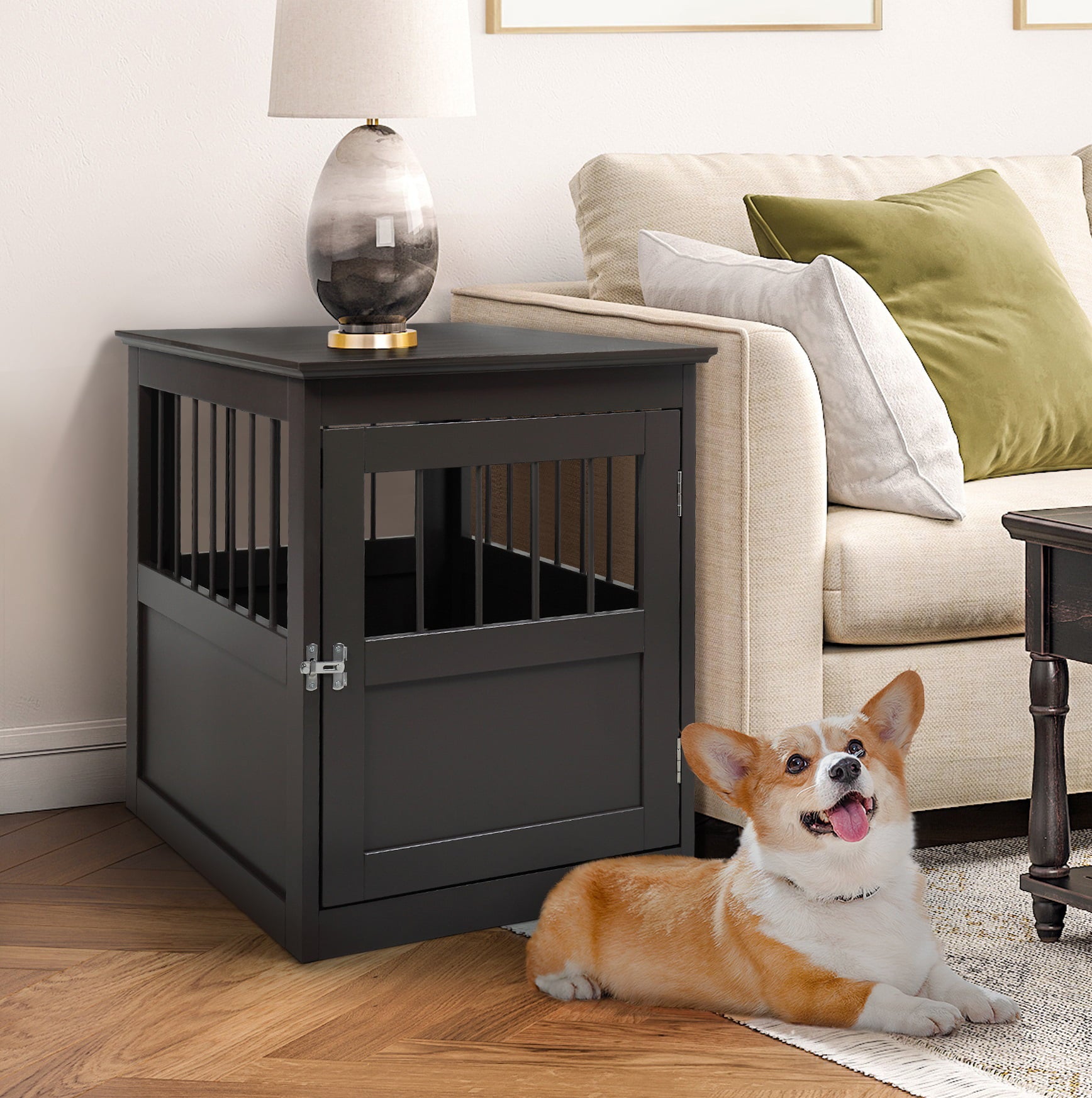 Coziwow Pet Crate End Table Wooden Dog Furniture Kennel Indoor Cage Brown