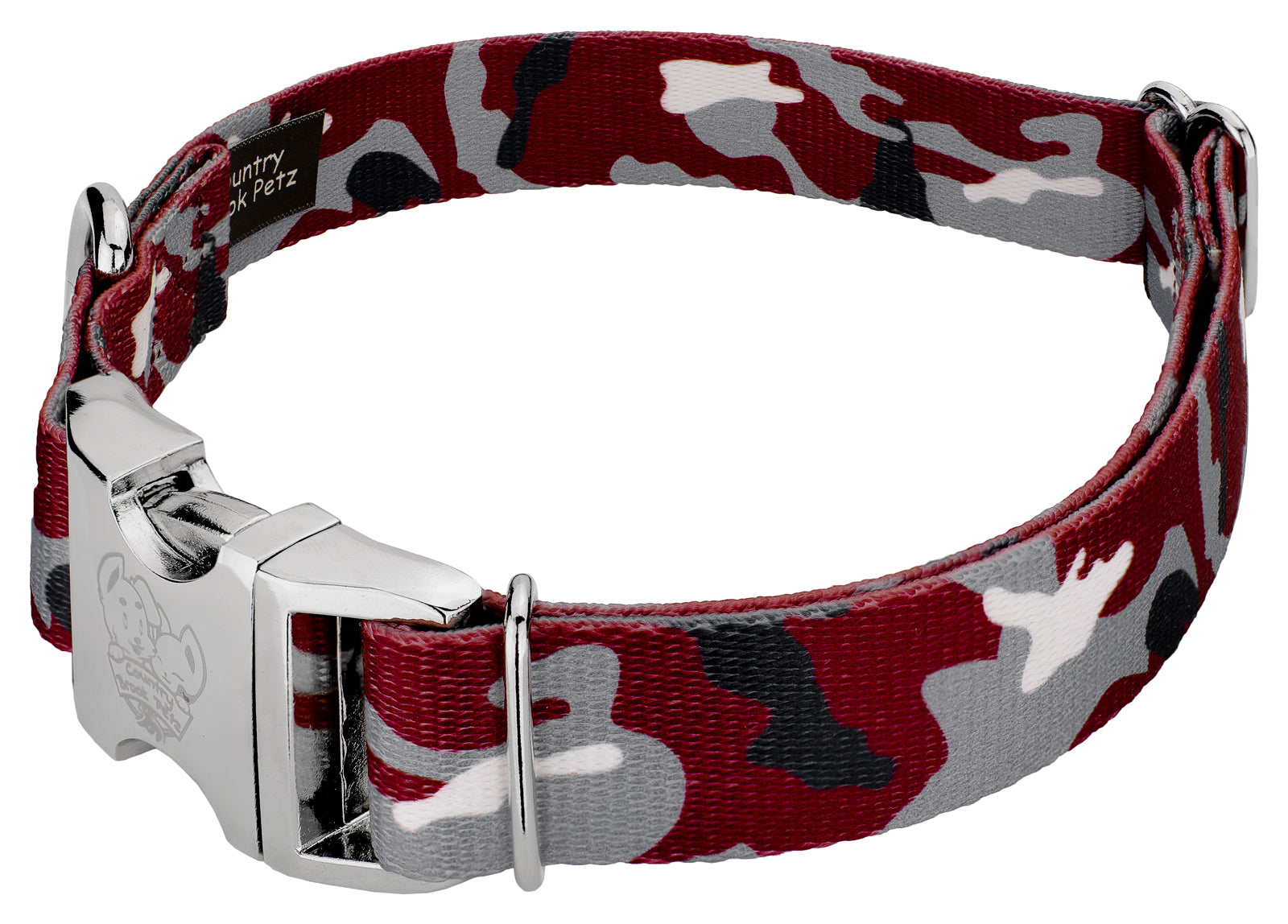 Country Brook Petz® Premium Crimson and White Camo Dog Collar and Leash， Small