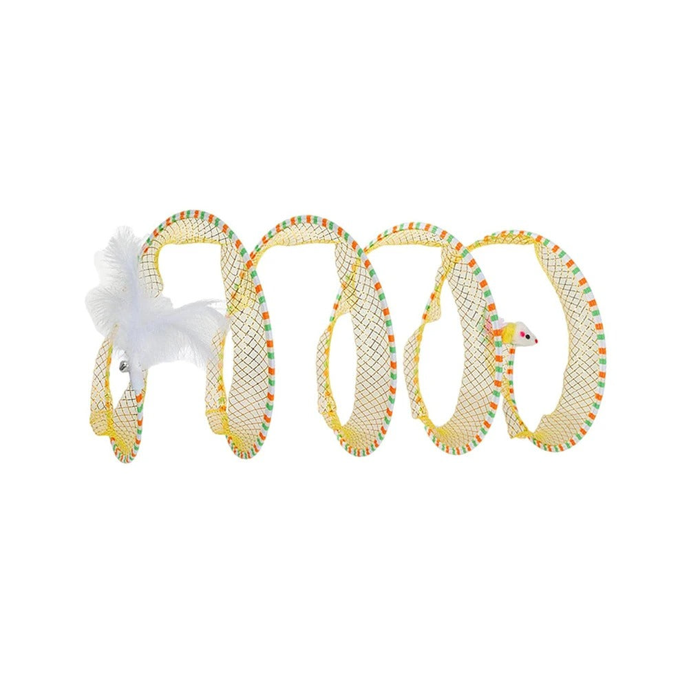 Interactive Spiral Cat Toy | Spring-Shaped Cat Tunnel with Hanging Balls & Feathers