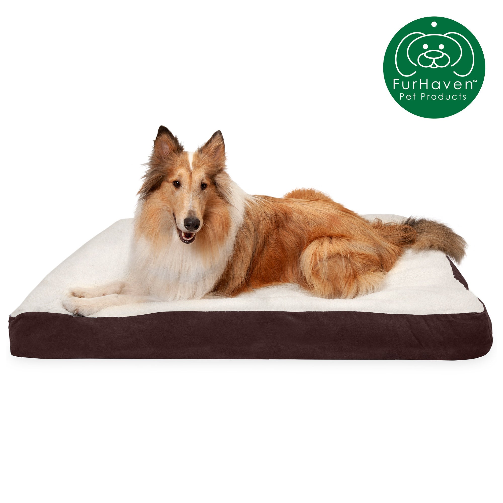 FurHaven Pet Products， Deluxe Sherpa and Suede Pillow Bed for Dogs and Cats， Espresso， Extra Large