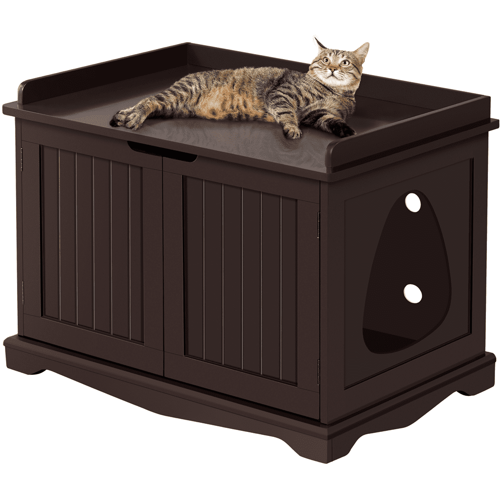 Topeakmart Wood Cat Litter Box Enclosure with Double Doors， Espresso