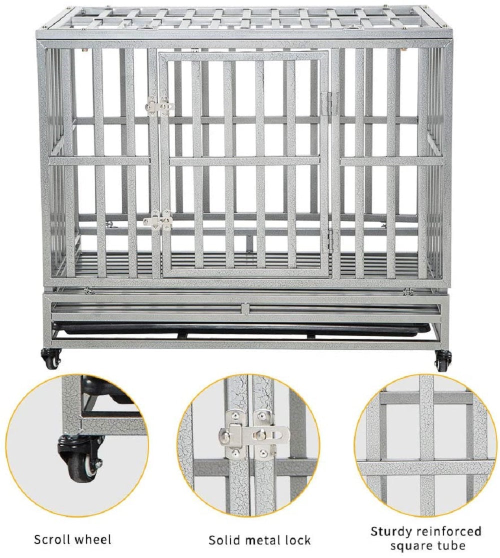 SMONTER Heavy Duty Dog Crate I Shape Strong Metal Kennel for Large Dogs