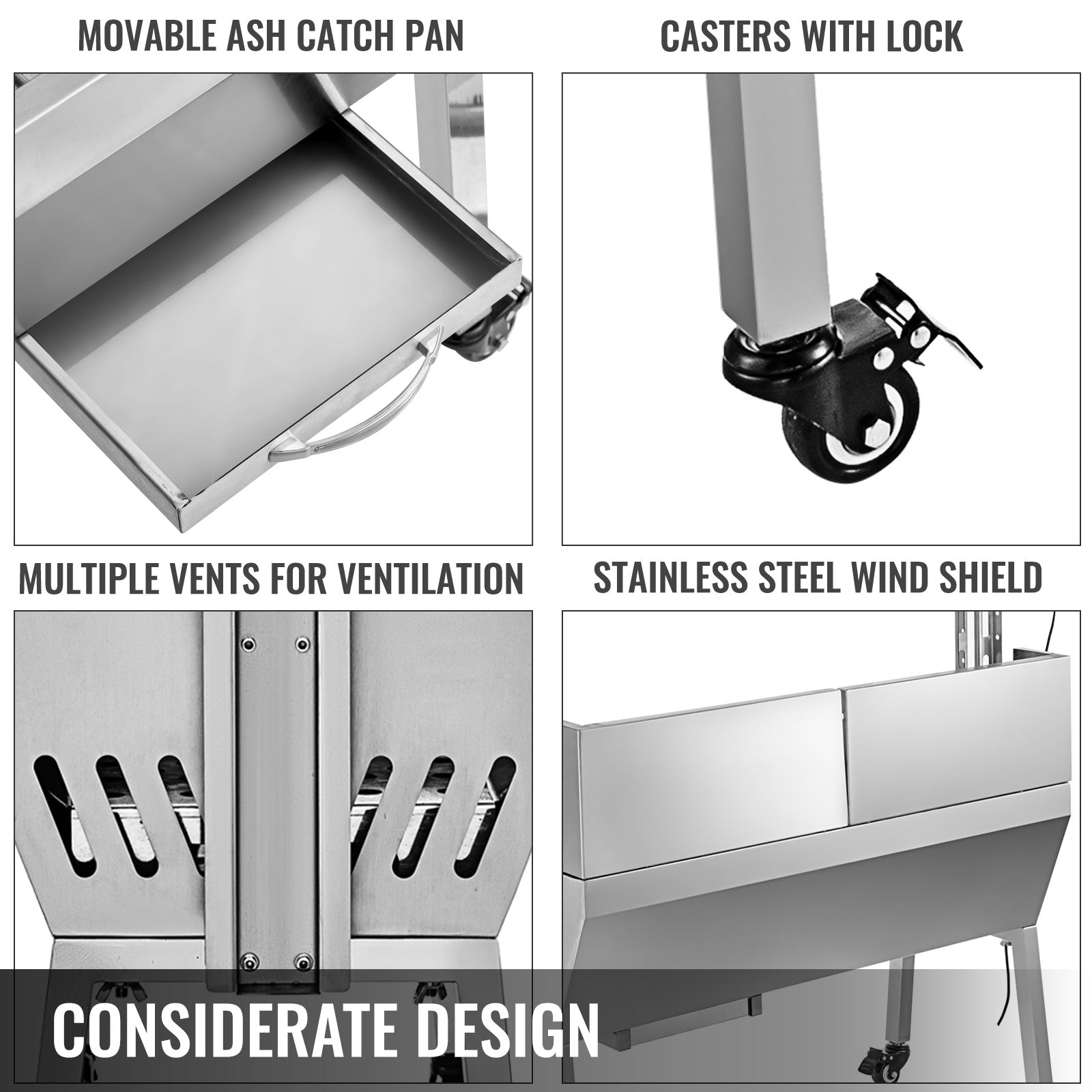 VEVOR Rotisserie Grill Roaster 132lbs, 60kg BBQ Small Pig Lamb Rotisserie Roaster with Back Cover Guard 25W, Stainless Steel