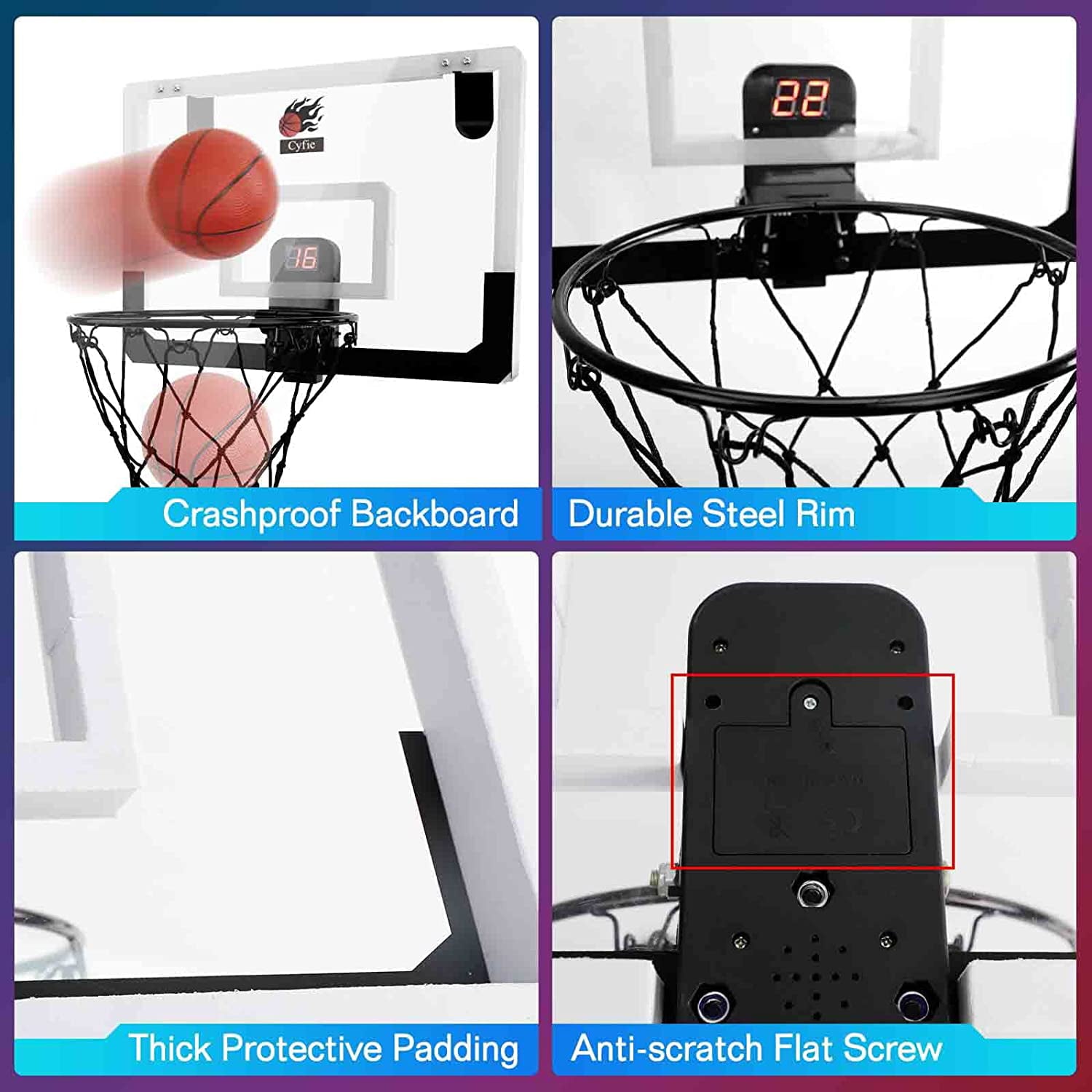Cyfie Indoor Basketball Hoop Mini Door Basketball Hoop over the Door Backboard Rim with Scoreboard for Kids Adults