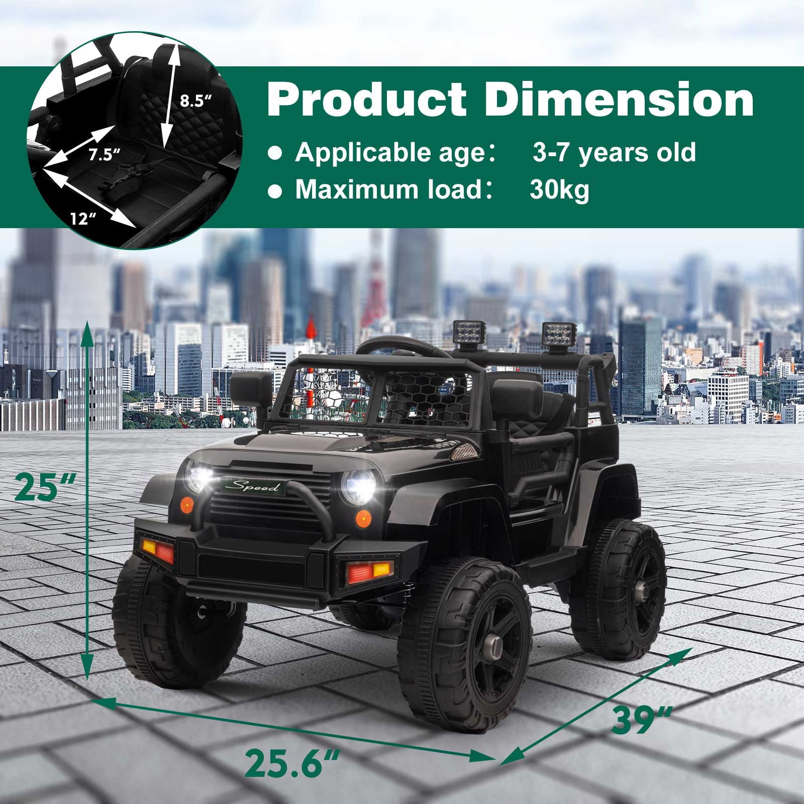 OTTARO 12V Battery Powered Vehicle ，Kids Ride on Electric Car with Remote Control for Boys Girls(Black)