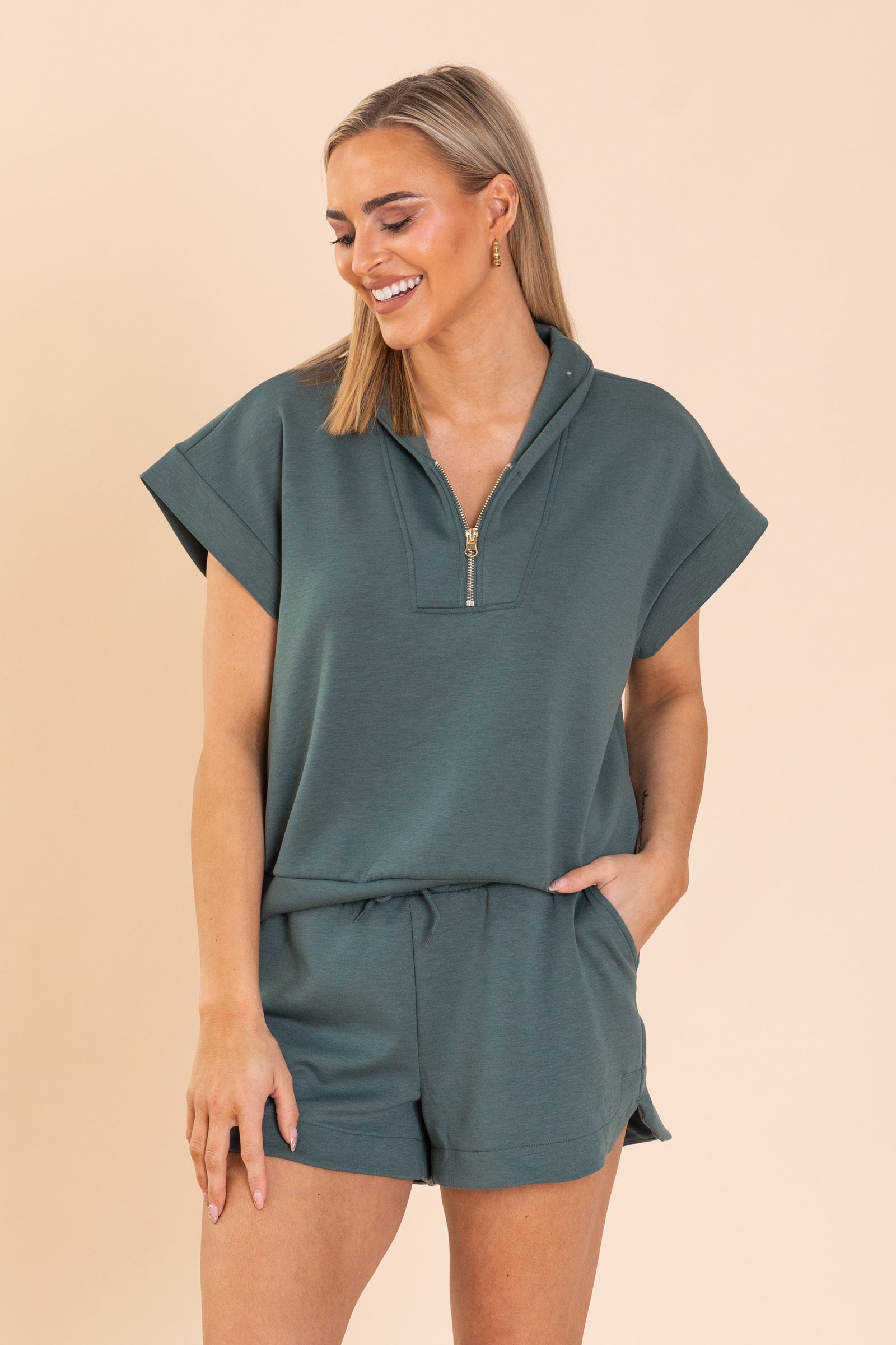 Ash Jade Scuba Elastic Waistband Shorts With Pockets