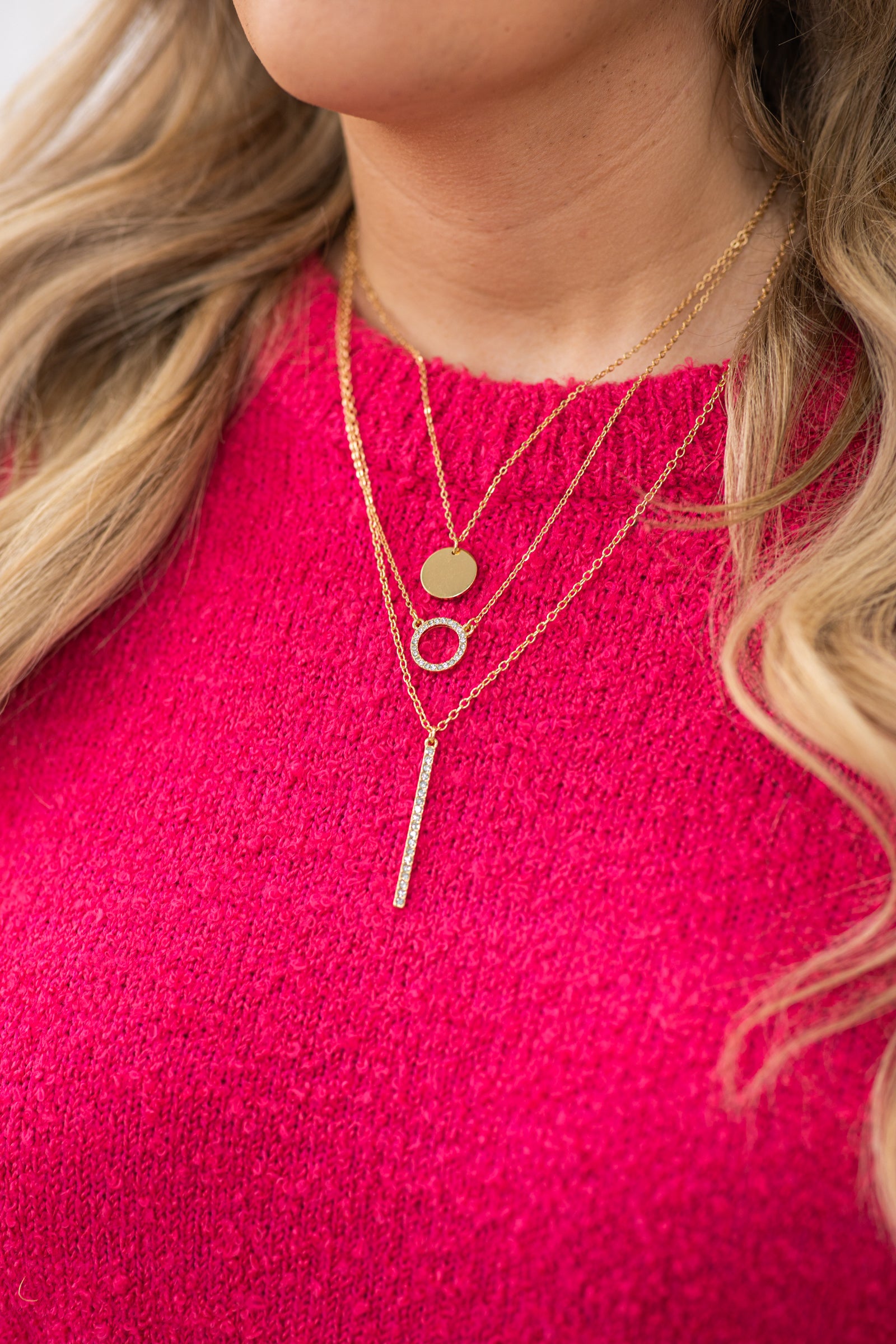 Gold Three Pendant Necklace