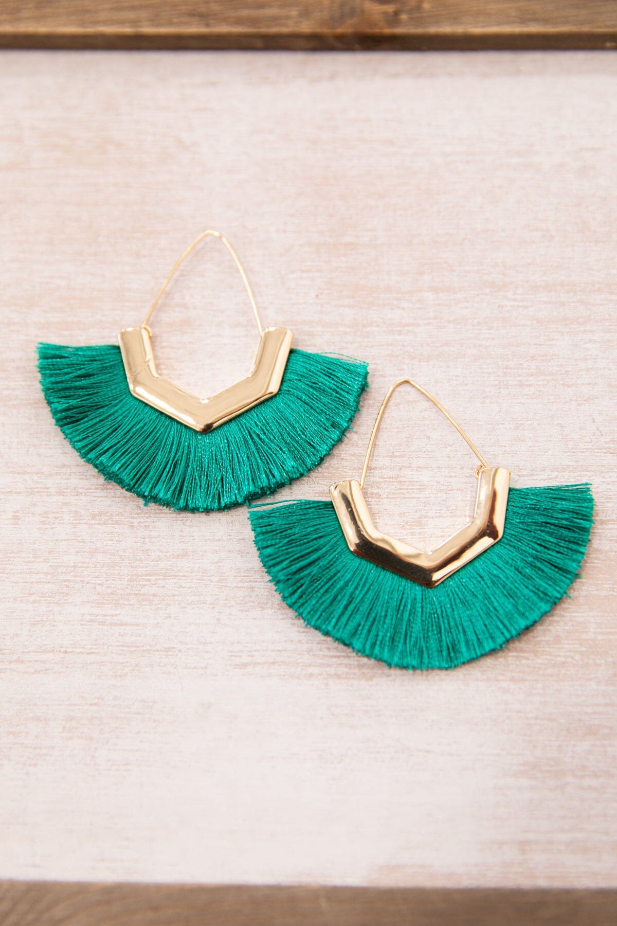 Teal and Gold Fan Shaped Tassel Earrings