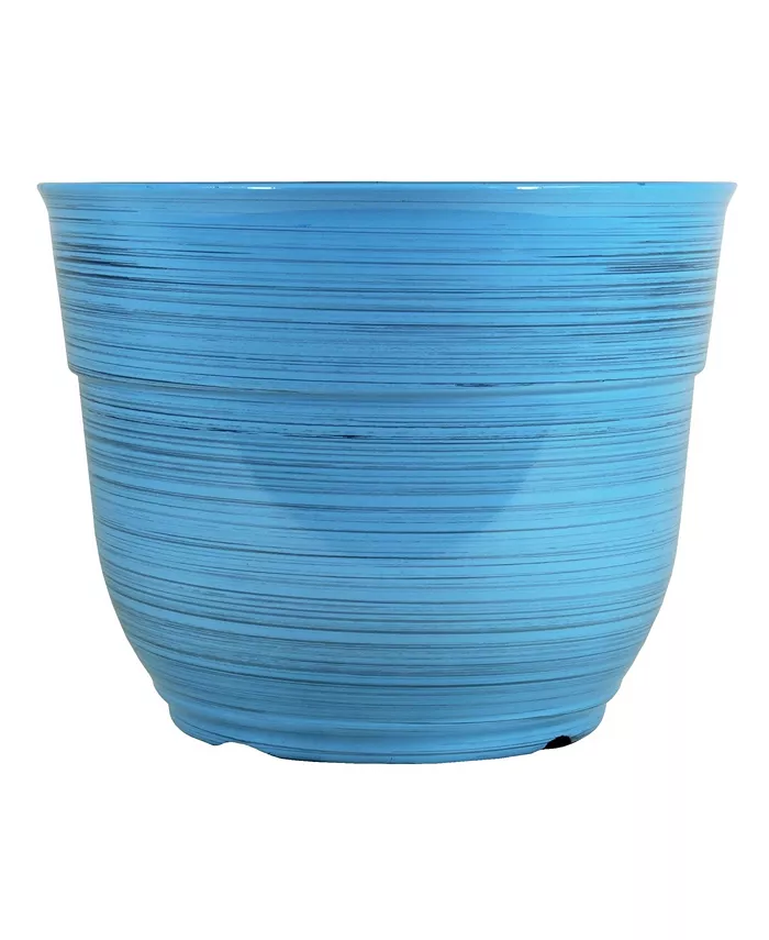Garden Elements Glazed Brushed Happy Large Plastic Planter Bright Blue 15 Inch