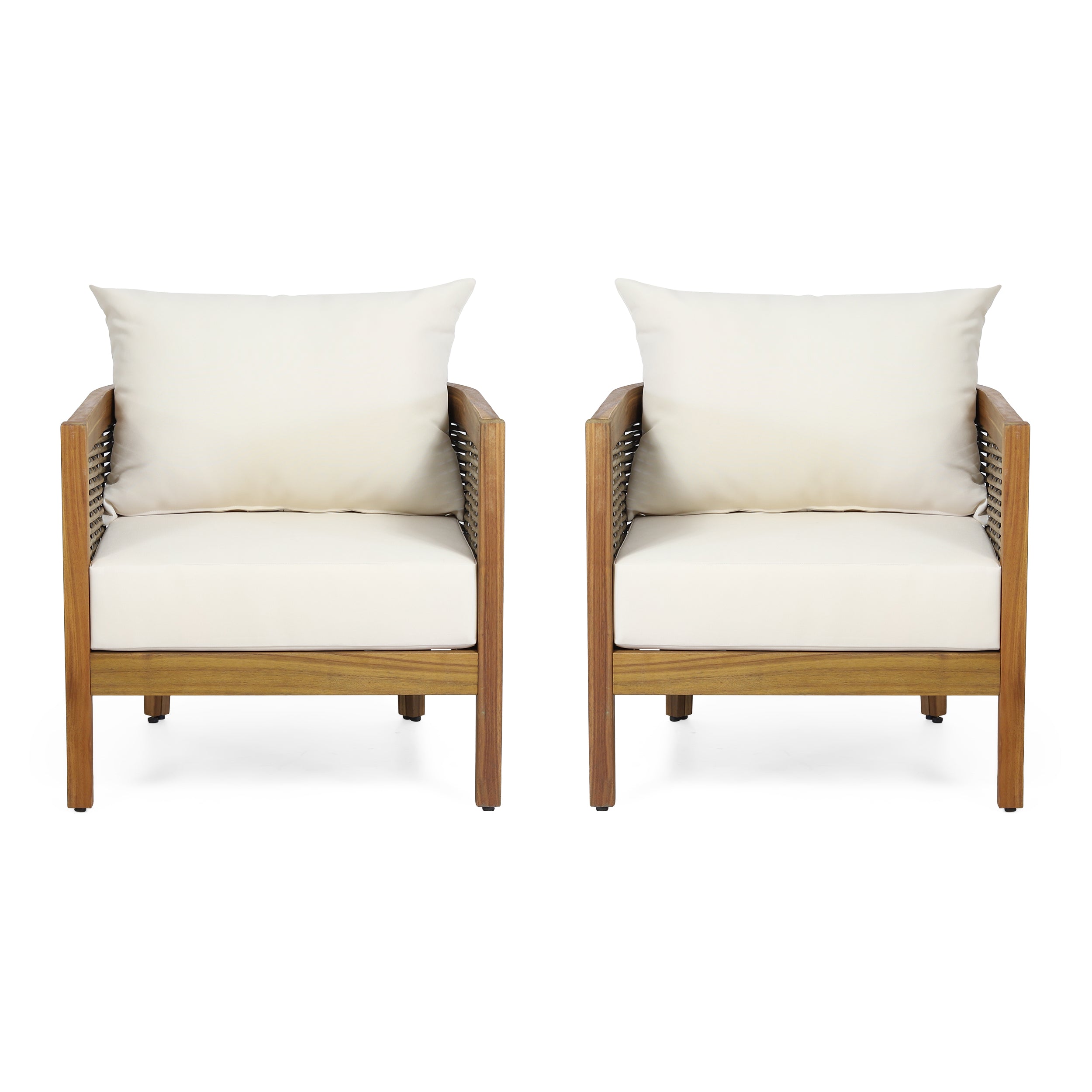 The Crowne Collection Outdoor Acacia Wood Club Chairs with Cushions, Set of 2