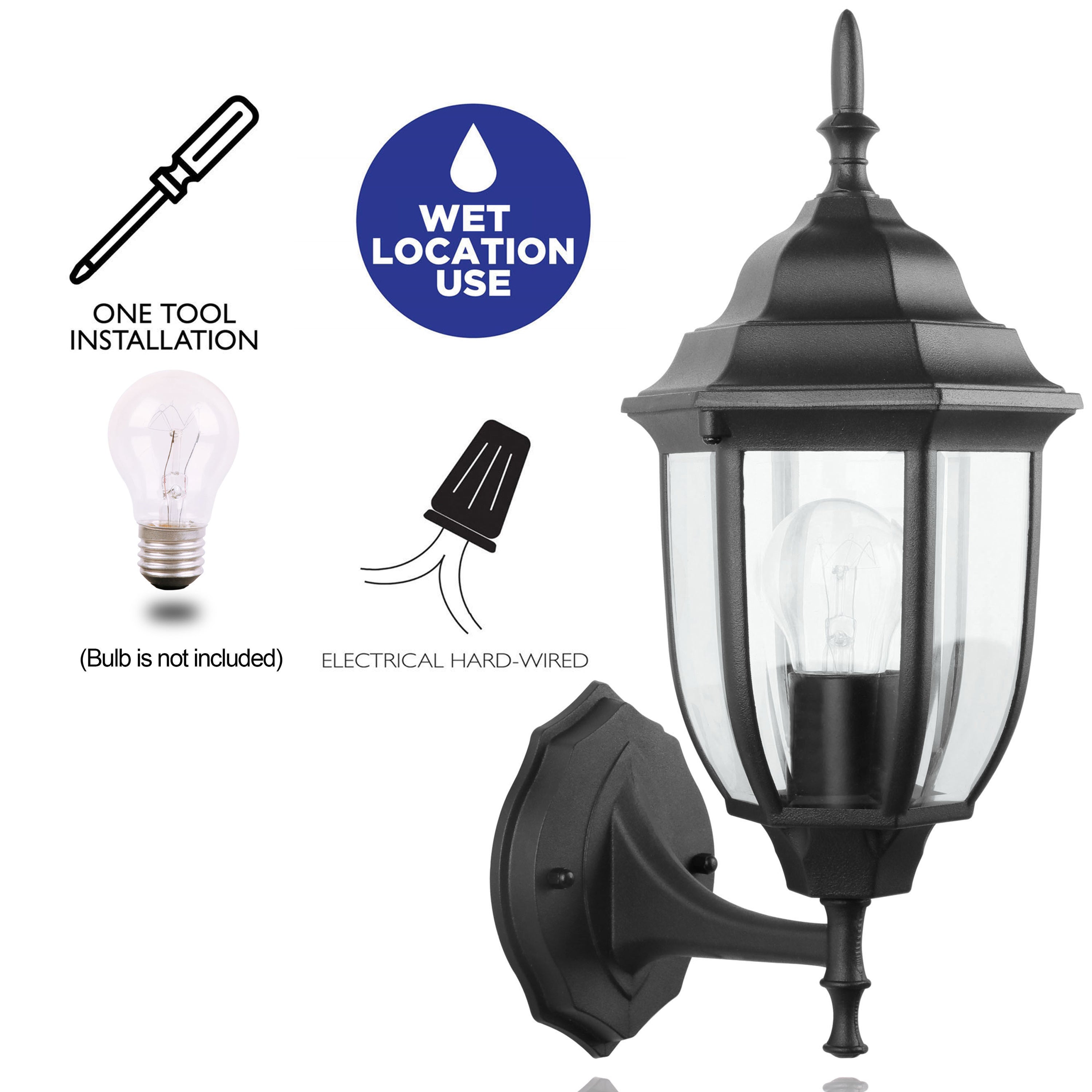 C Cattleya 2-Pack 1-Light Outdoor Wall Sconce, Die-cast Aluminum-Black Finish