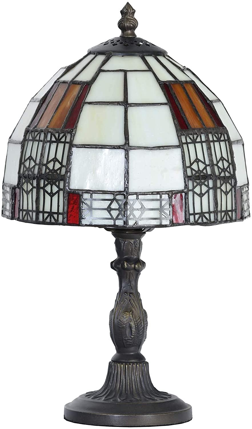 SHADY L10728 Color Block  Style Stained Glass Table Lamp with 8-inch Wide Lampshade for Bedside Bedroom Living Room  13"H