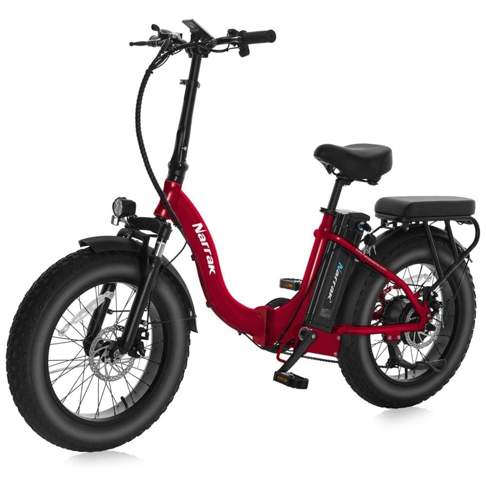 Bicicleta Elétrica Dobrável Narrak S129 Vermelho, Motor Traseiro 750W (Pico 1100W), Bateria 48V 13Ah (624Wh), Pneus Largos 20