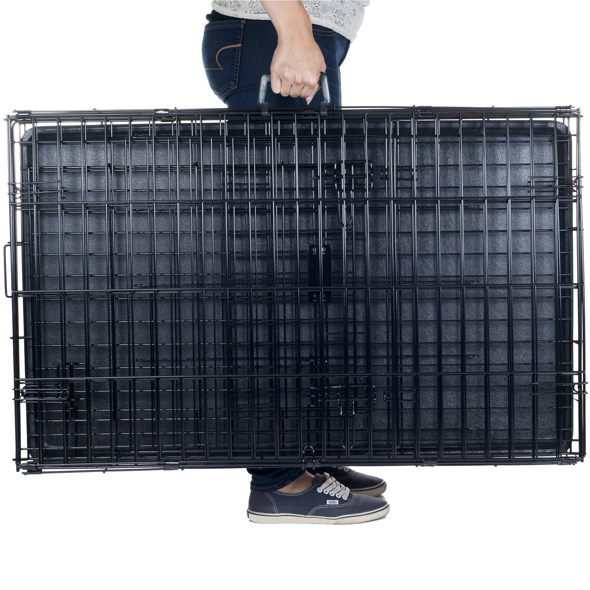 Dog Kennel – 42-inch Dog Crate with Doors for Front and Side Access – Collapsible Dog Crate with Divider Wall Panel for Large Dogs by Petmaker (Black)