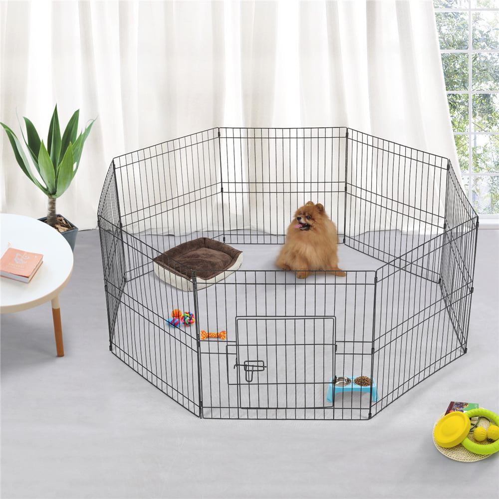 Easyfashion 8 Panel Foldable Pet Playpen For Puppies， Metal， Indoor and Outdoor， Black