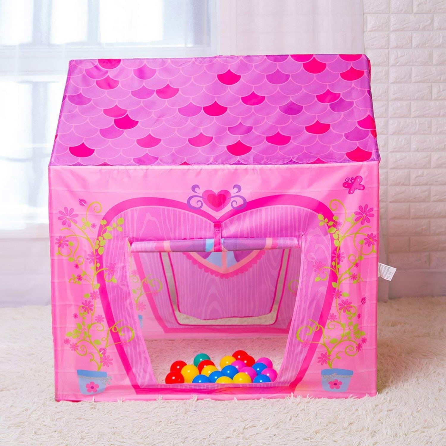 POCO DIVO Floral Princess Castle Girls Pink Palace Play Tent Kids Pretend Fairy Playhouse