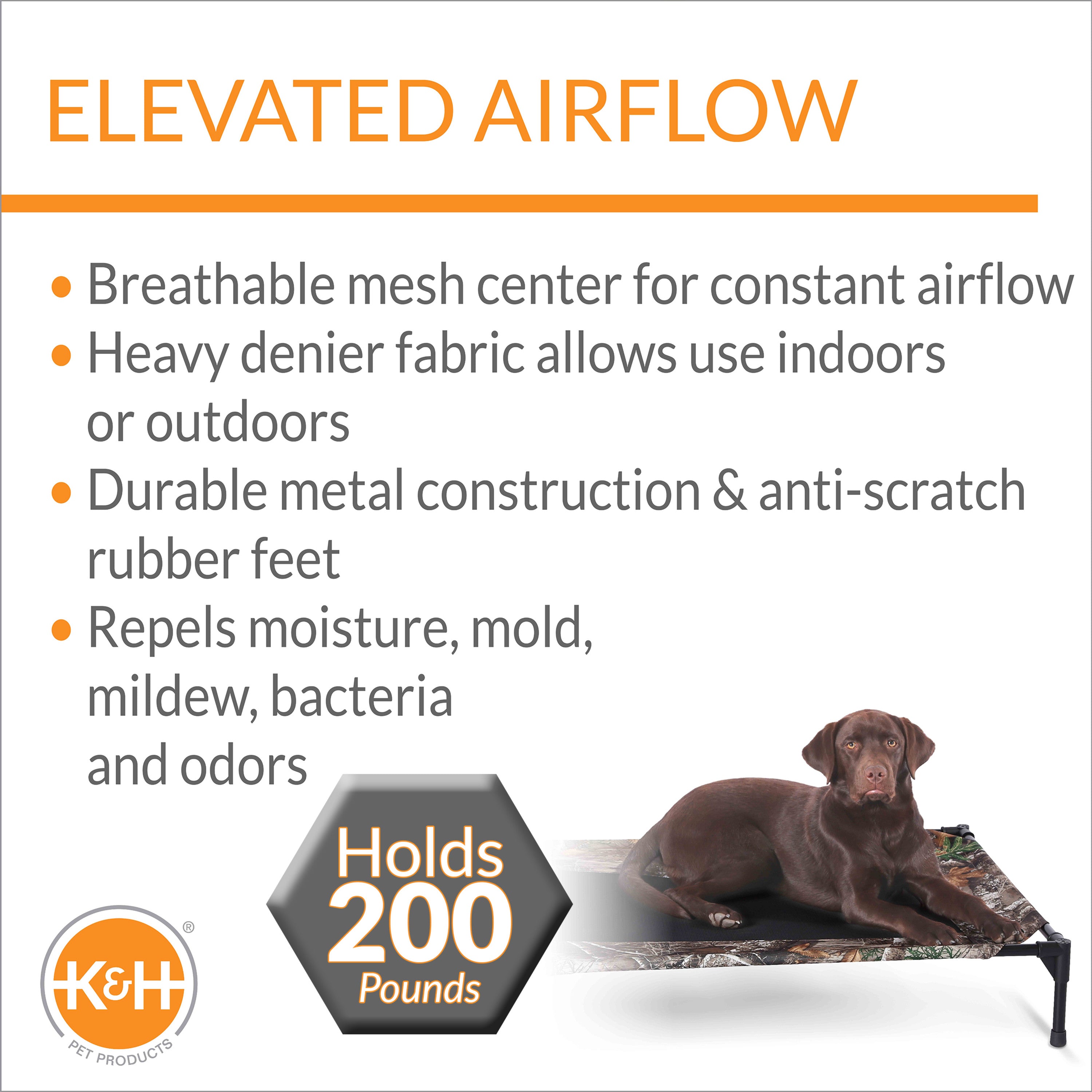 KandH Pet Products Original Pet Cot Elevated Dog Bed Realtree Edge Camo/Black Mesh Large 30 X 42 X 7 Inches