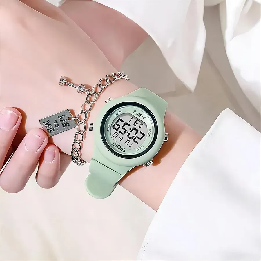 LIUYANGTIAN LED Digital Kids Sports Watch set Luminous Waterproof Alarm Clock Boys and Girls Student Electronic Wristwatch with Bracelet set