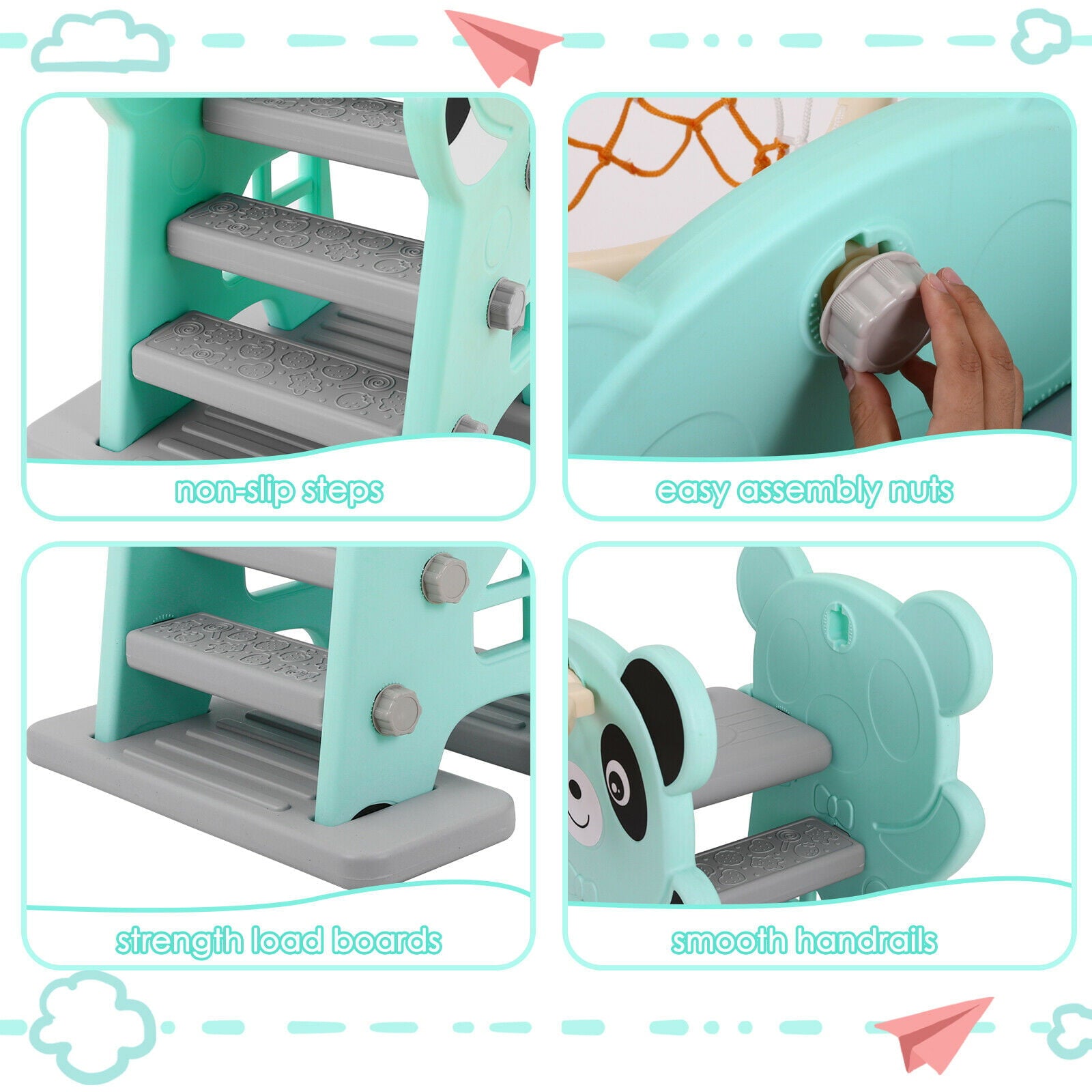 HOMFY Kids Slide， Indoor Outdoor Play Climber Slide Set with Long Slipping Slope for Toddlers