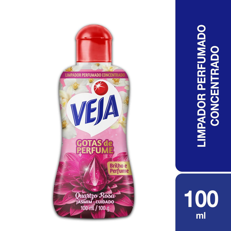 Veja Gotas de Perfume Quartzo Rosa Jasmim Limpador Perfumado Concentrado 100 ml