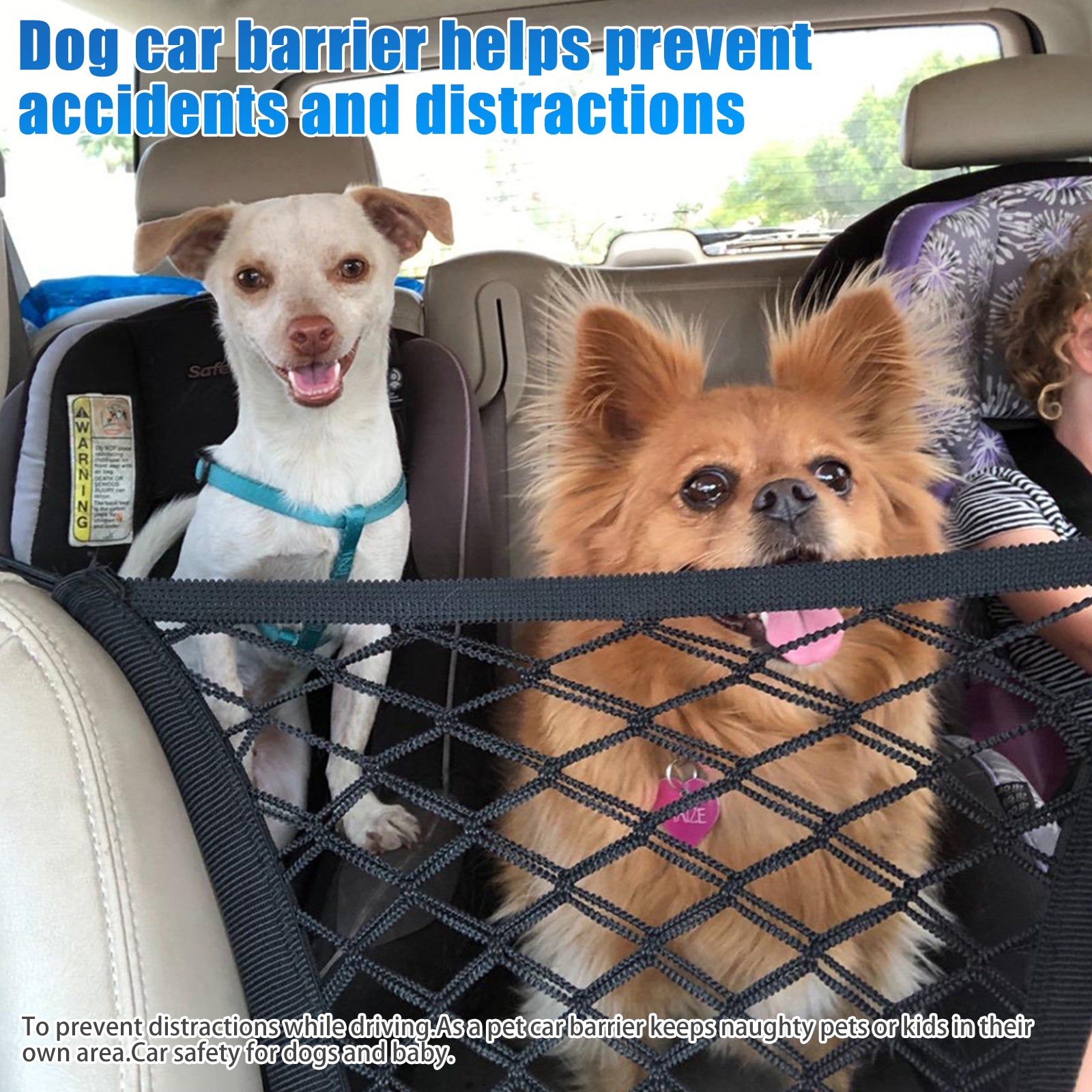 EEEkit Dog Car Net Barrier Back Seat Pet Barrier Auto Safety Mesh Organizer Universal Stretchable Storage Bag Pet Disturb Stopper for Driving Safely with Children and Pets， Black