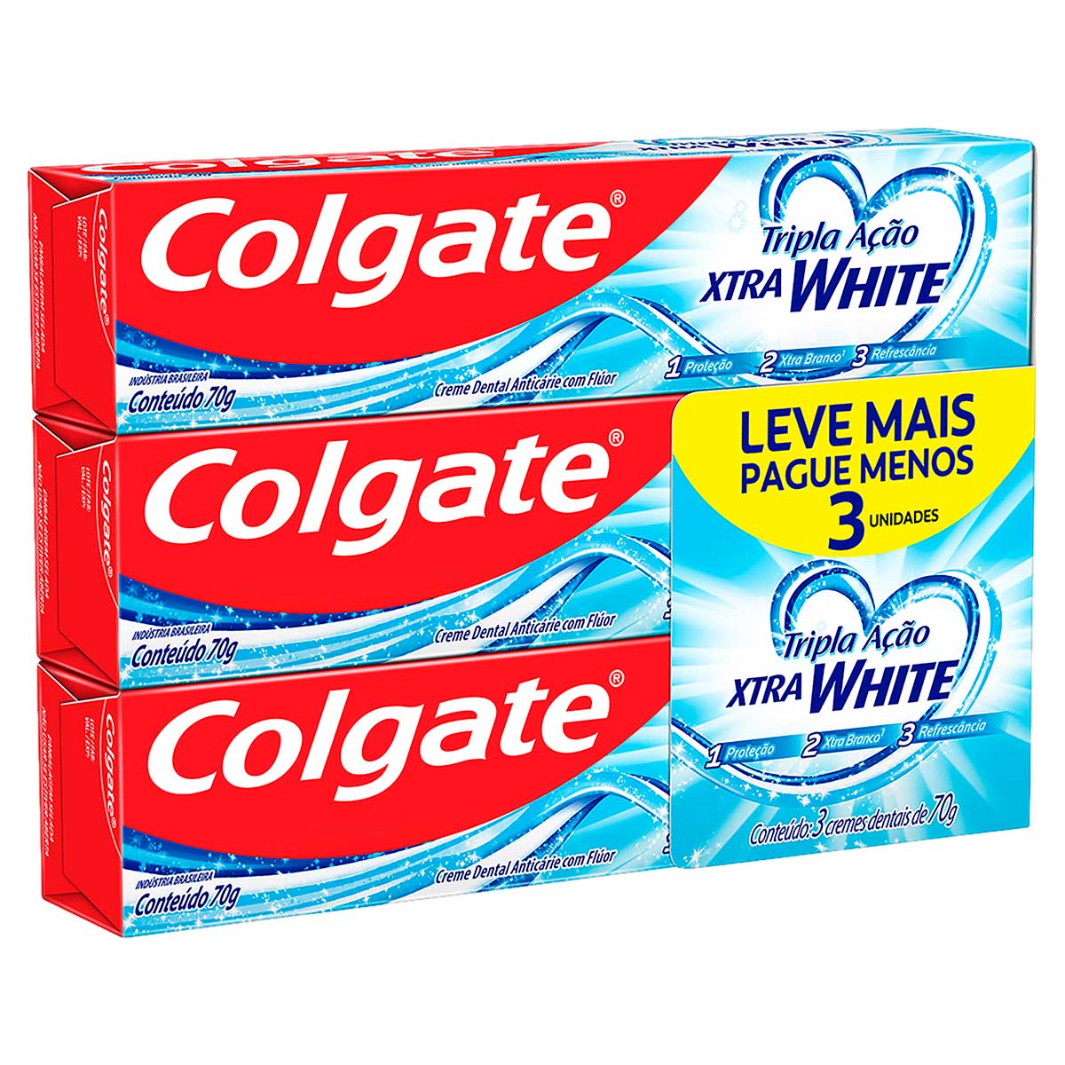 Kit Creme Dental Xtra White Colgate Tripla Acao Caixa 3 Unidades 70g Cada Leve Mais Pague Menos