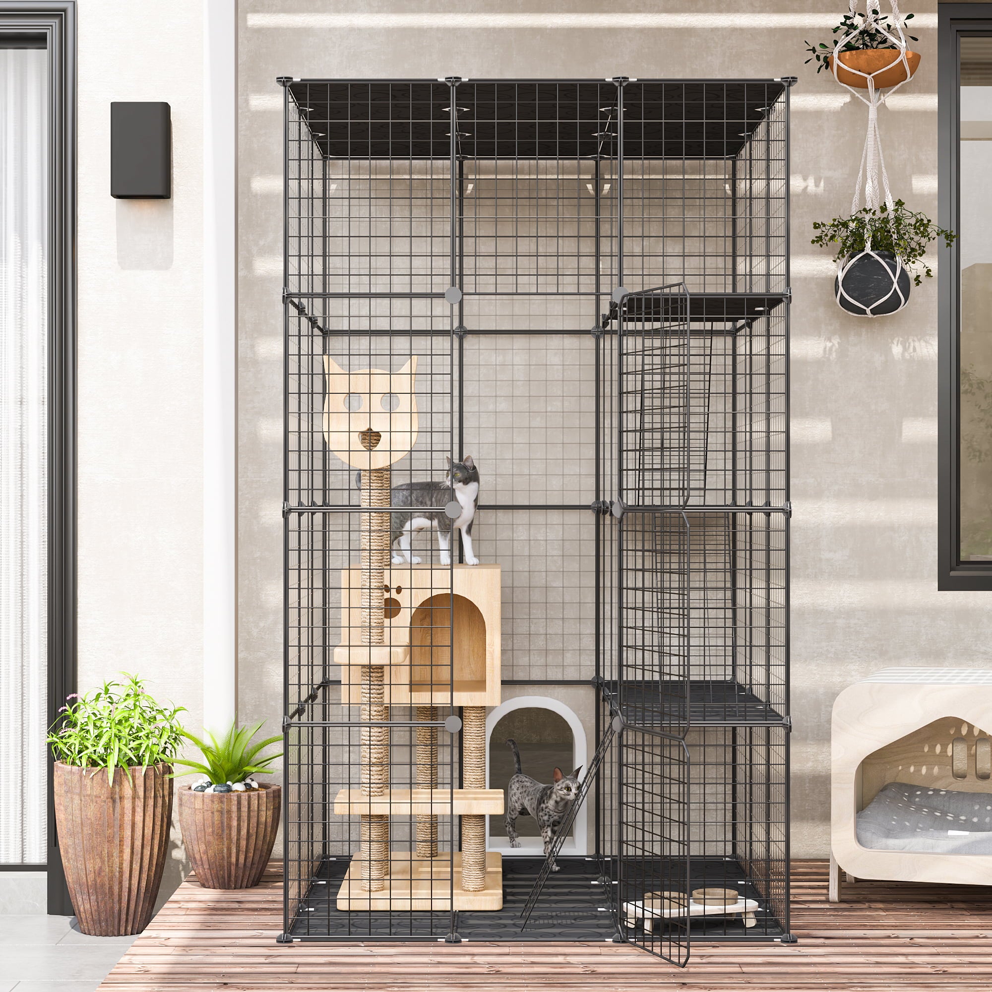 Coziwow Large DIY Cat Cage Playpen Pet Cage for Rabbit Small Animal Indoor， Black