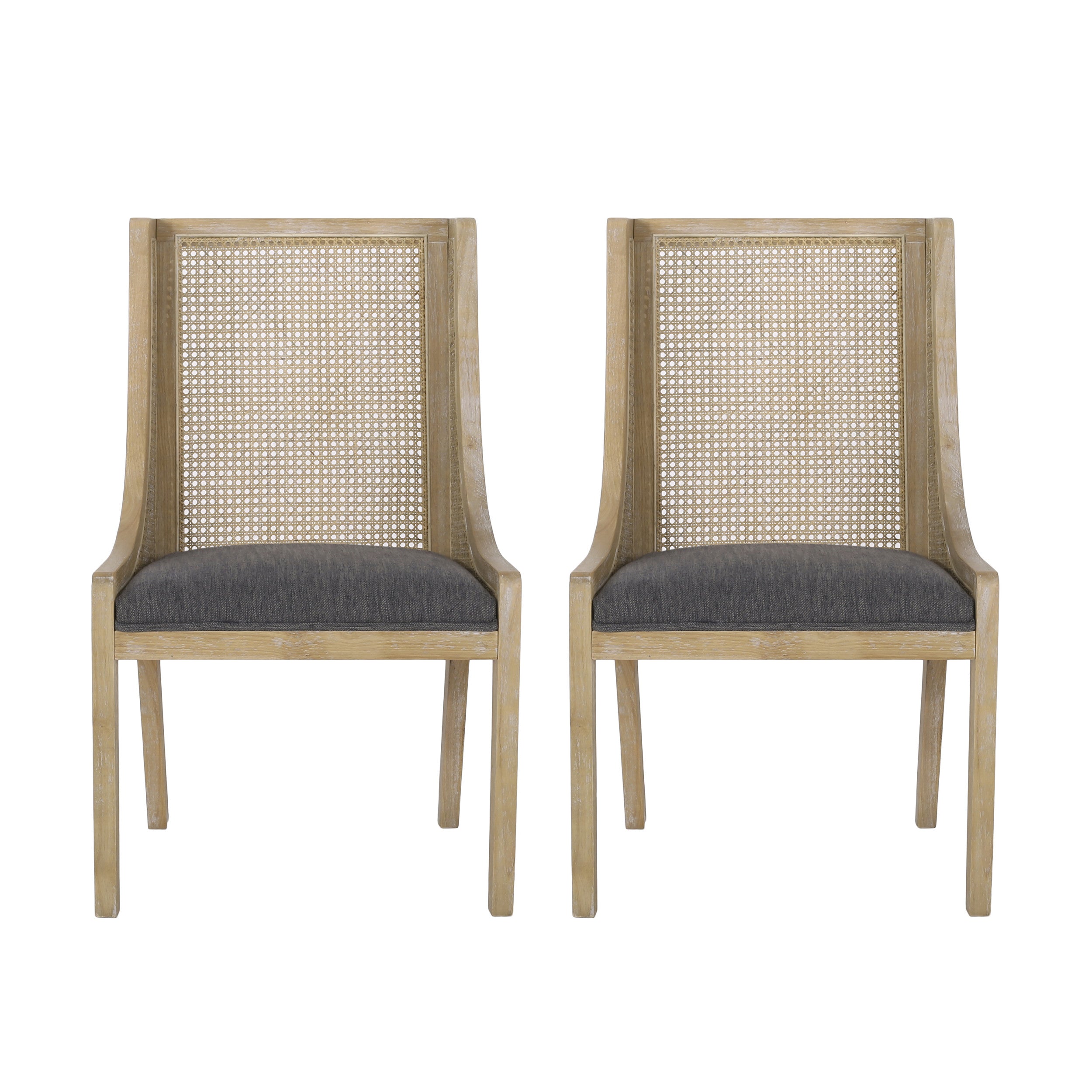 Wendell Rustic Cane and Wood Upholstered Dining Chairs, Set of 2