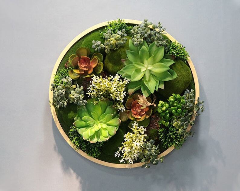 Realistic Faux Artificial Succulents Living Wall Art Decor Wood Framed