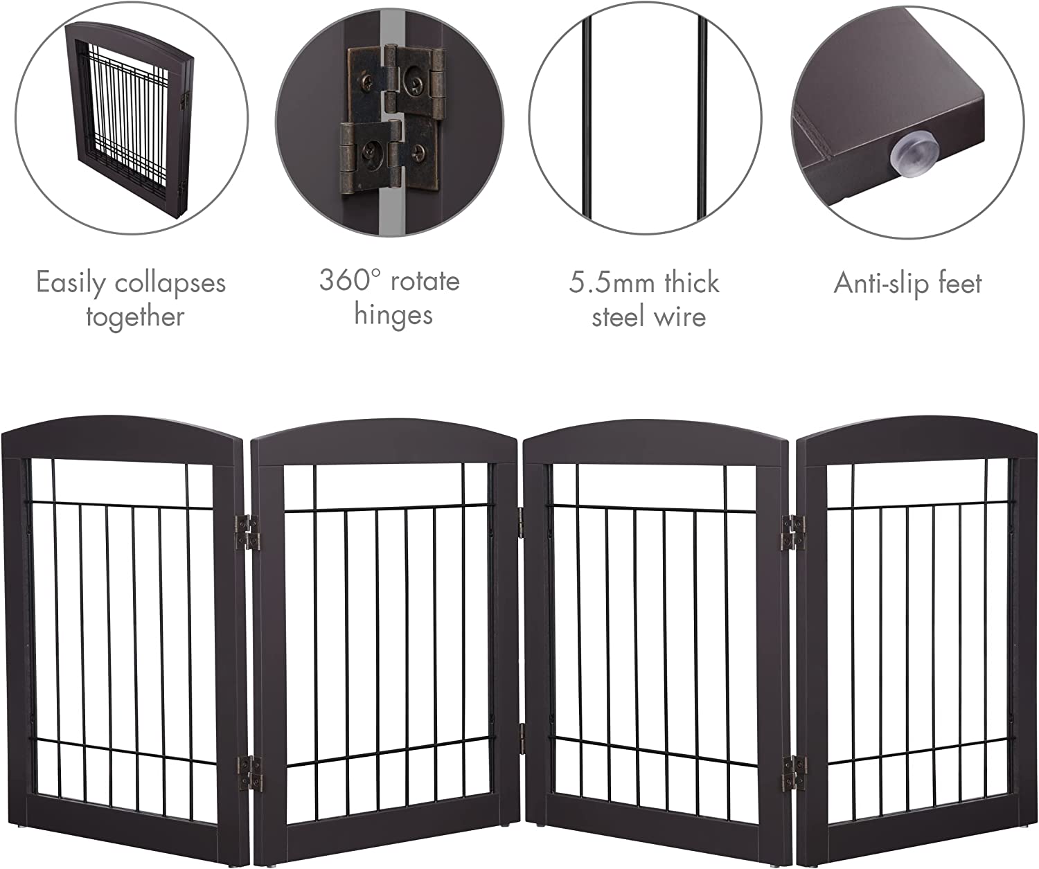 PAWLAND Wire Free Standing Pet Gate for Dogs， Foldable Dog Gate for The House Indoor， Step Over Pet Puppy Safety Fence， Doorway， Stairs， 80 Inch Wide， 24
