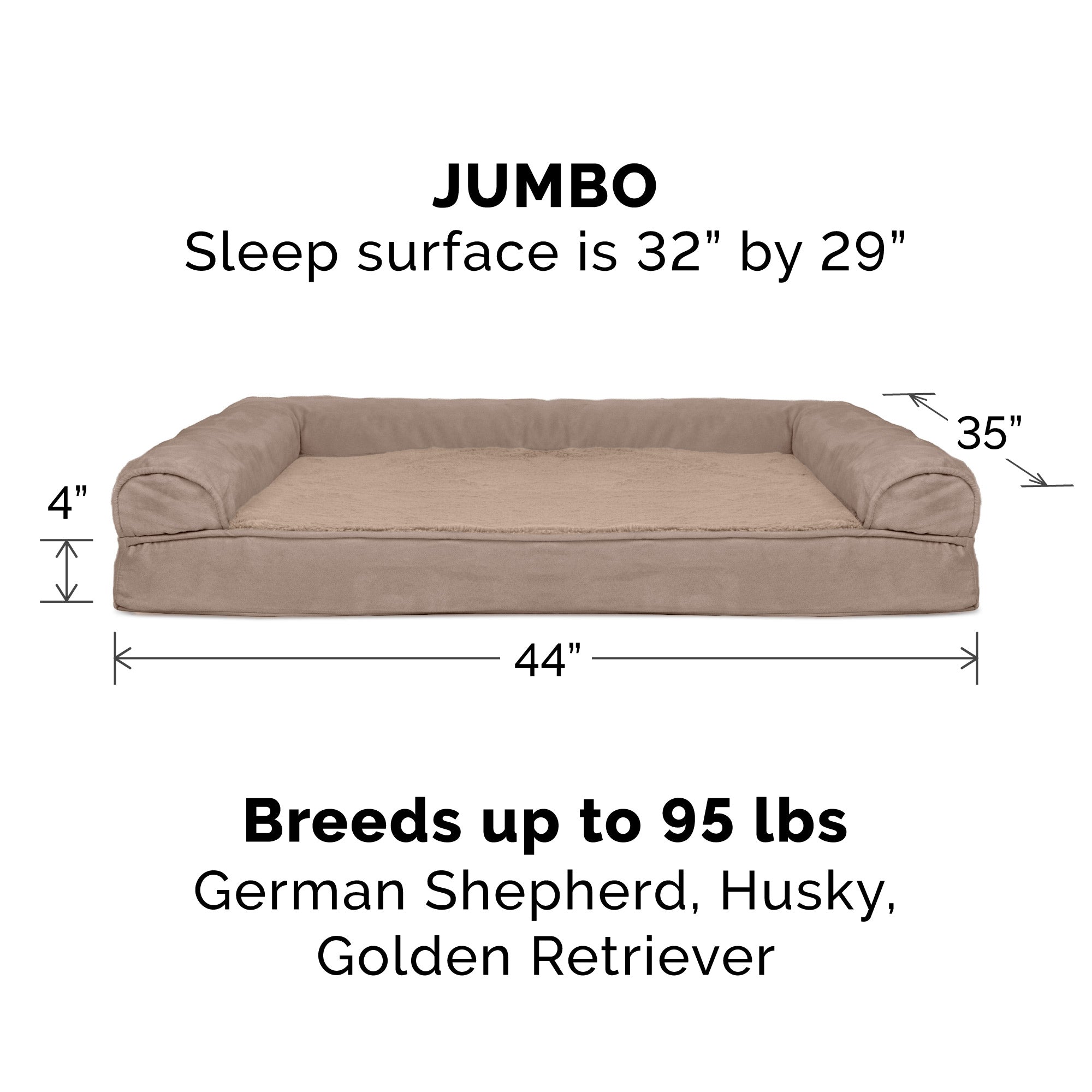 FurHaven | Orthopedic Ultra Plush Sofa Pet Bed for Dogs and Cats， Almondine， Jumbo