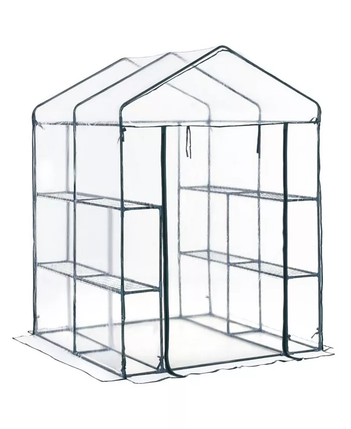 Outsunny 5'x5'x6' Portable Walk-In Greenhouse 8 Shelves Plant Flower Gardening