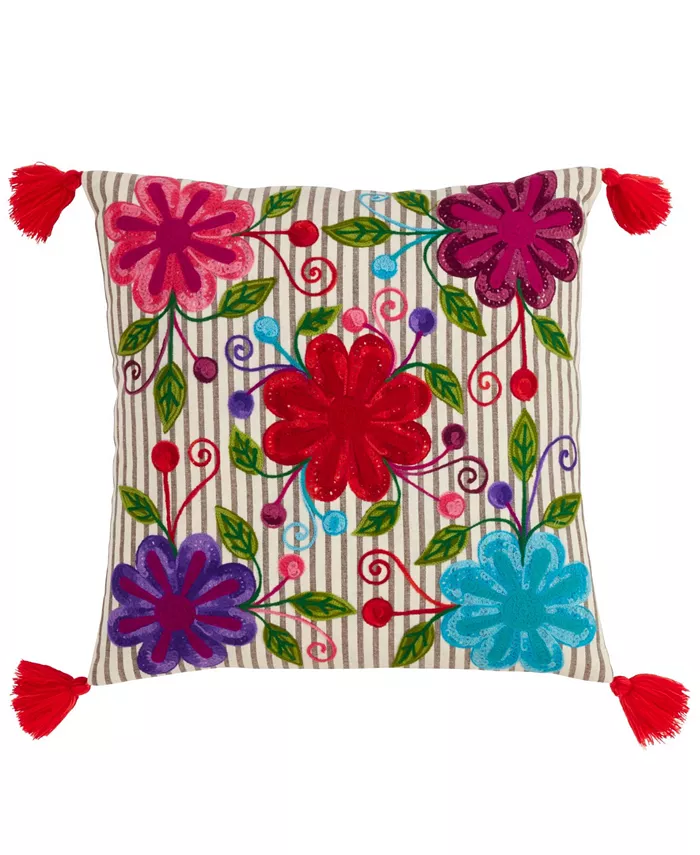 Saro Lifestyle Large Petal Embroidered Decorative Pillow， 18