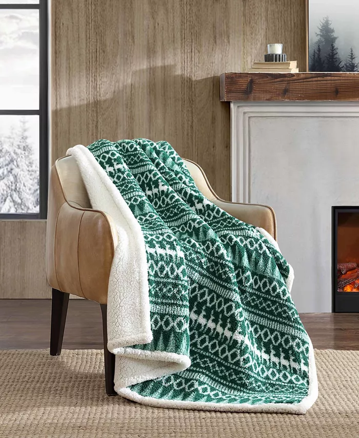 Eddie Bauer Faux Shearling Reversible Throw Blanket， 50