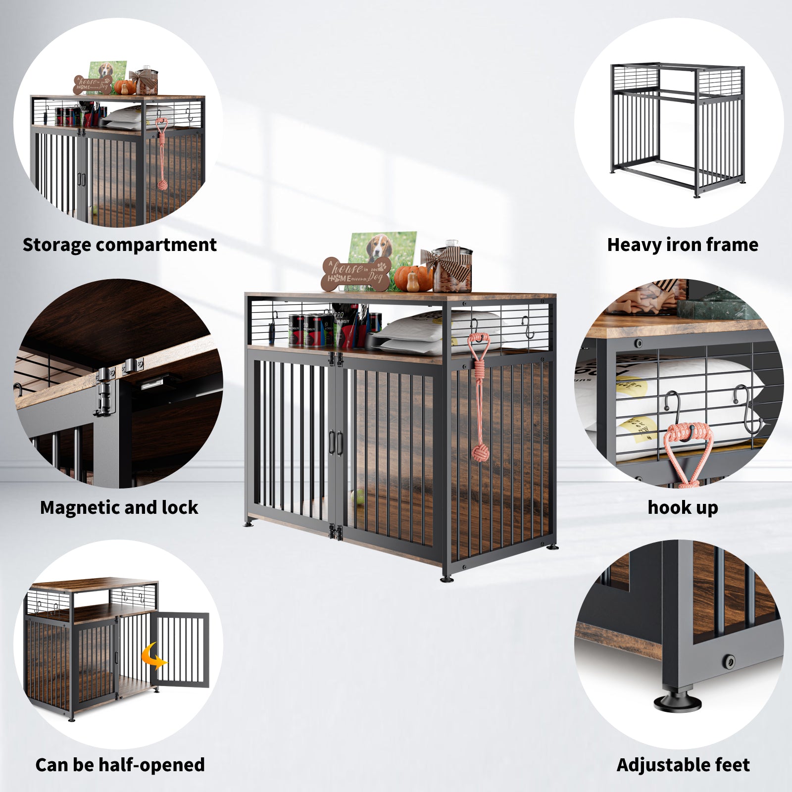 LILYPELLE Dog Crate Furniture， Heavy Duty Dog Cage Indoor Dog Kennel Furniture Style， Double Doors Dog House for Small/Medium/Large Dog